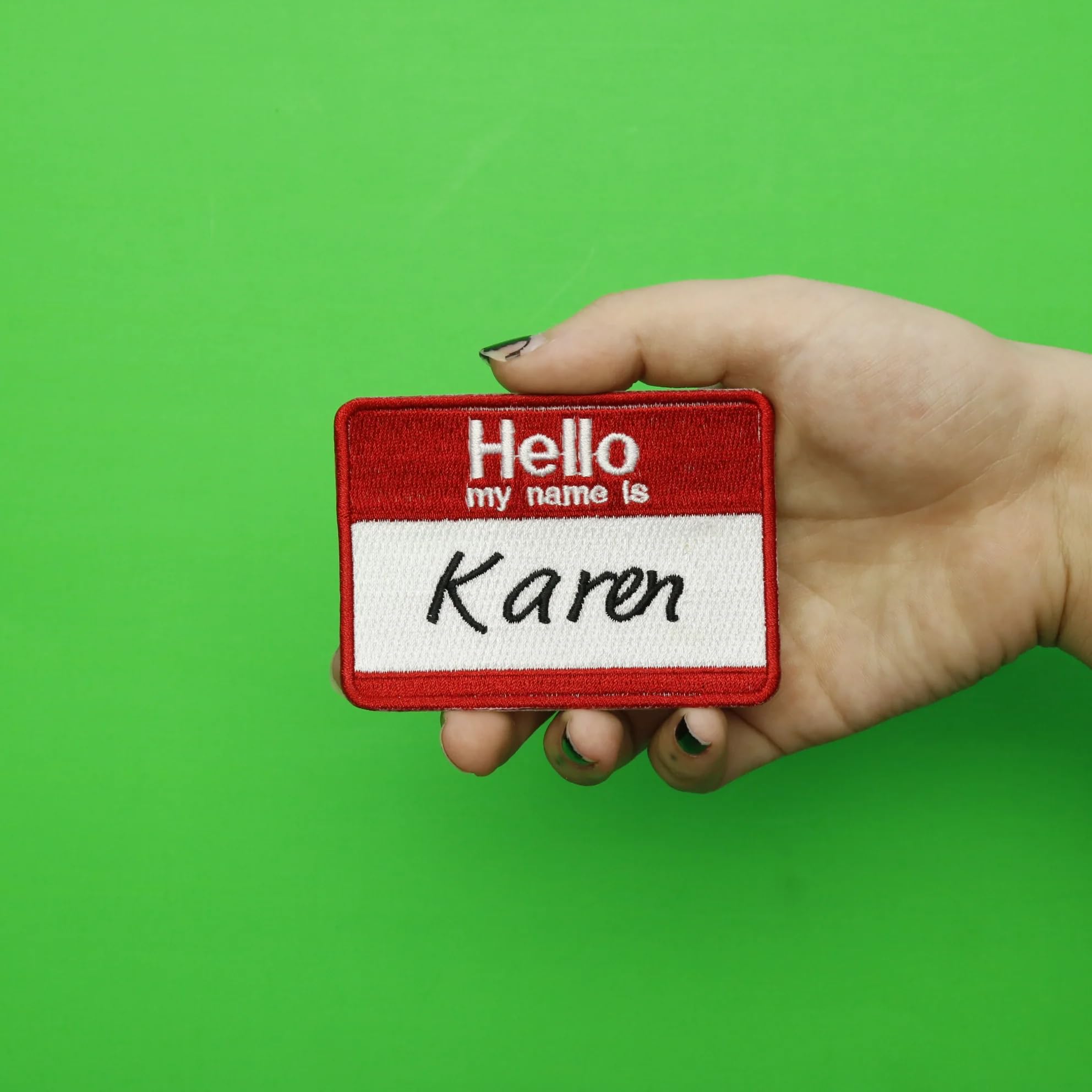 Hello My Name Is Karen Embroidered Iron-On Name Patch - Perfect for Uniforms, Workwear, and DIY Clothing Customization