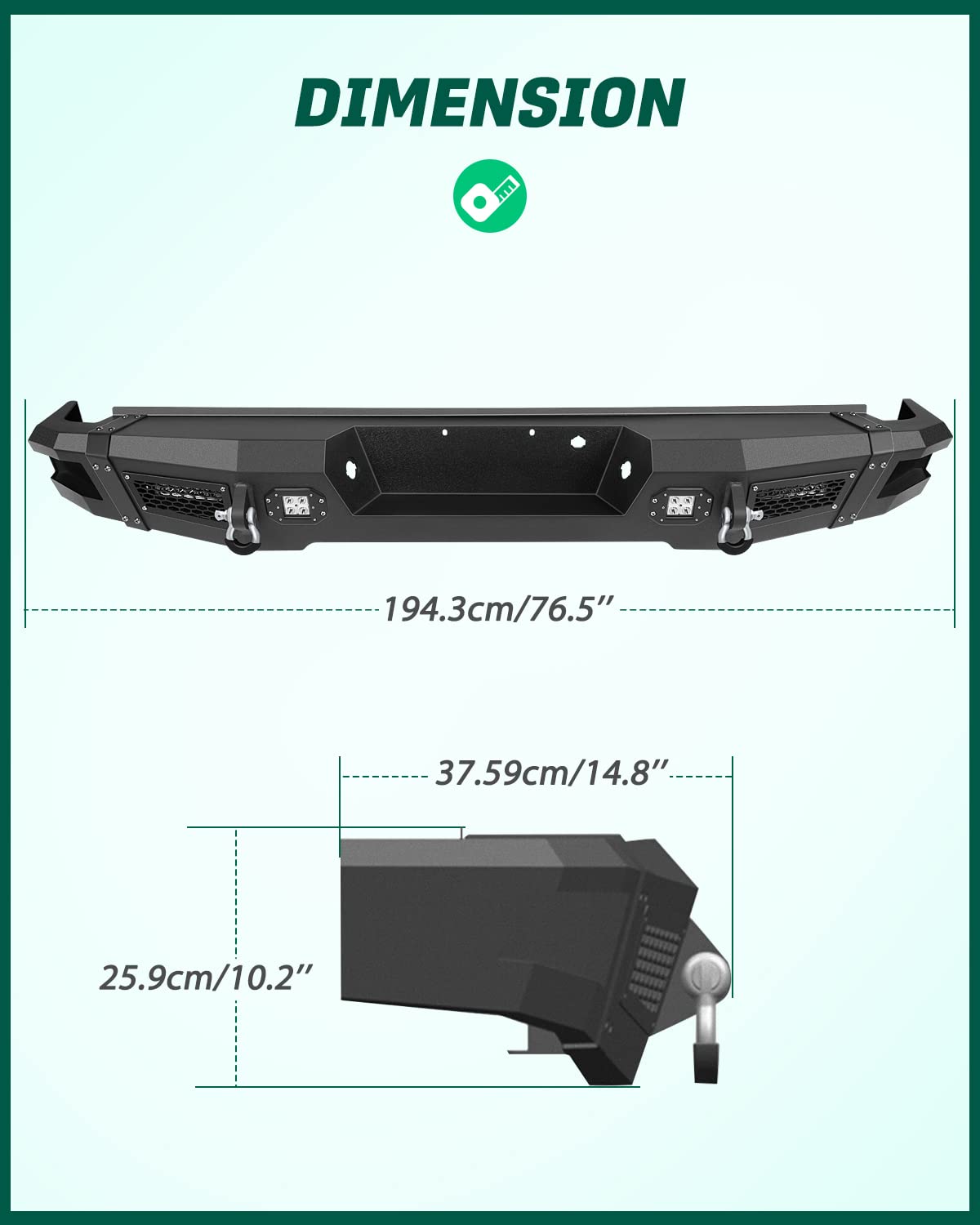 SCITOO Rear Bumper Replacement for 2009-2014 Ford F-150 with D-Ring & LED Lights - Textured Black - Heavy Duty Off-Road Truck Accessory for Towing & Adventure