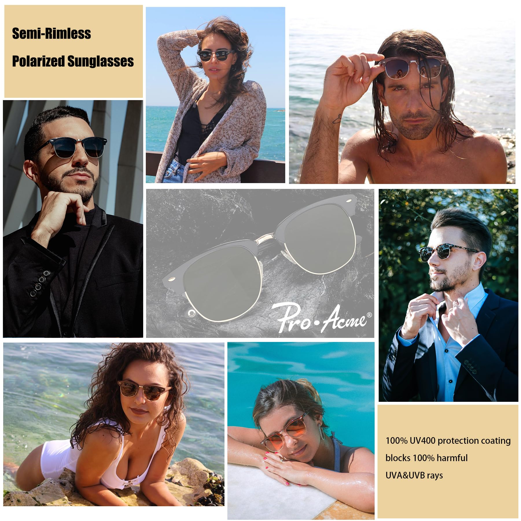 Pro Acme Semi-Rimless Polarized Sunglasses UV 400 Protection for Men & Women - Stylish Outdoor Shades for Driving, Beach & Sports