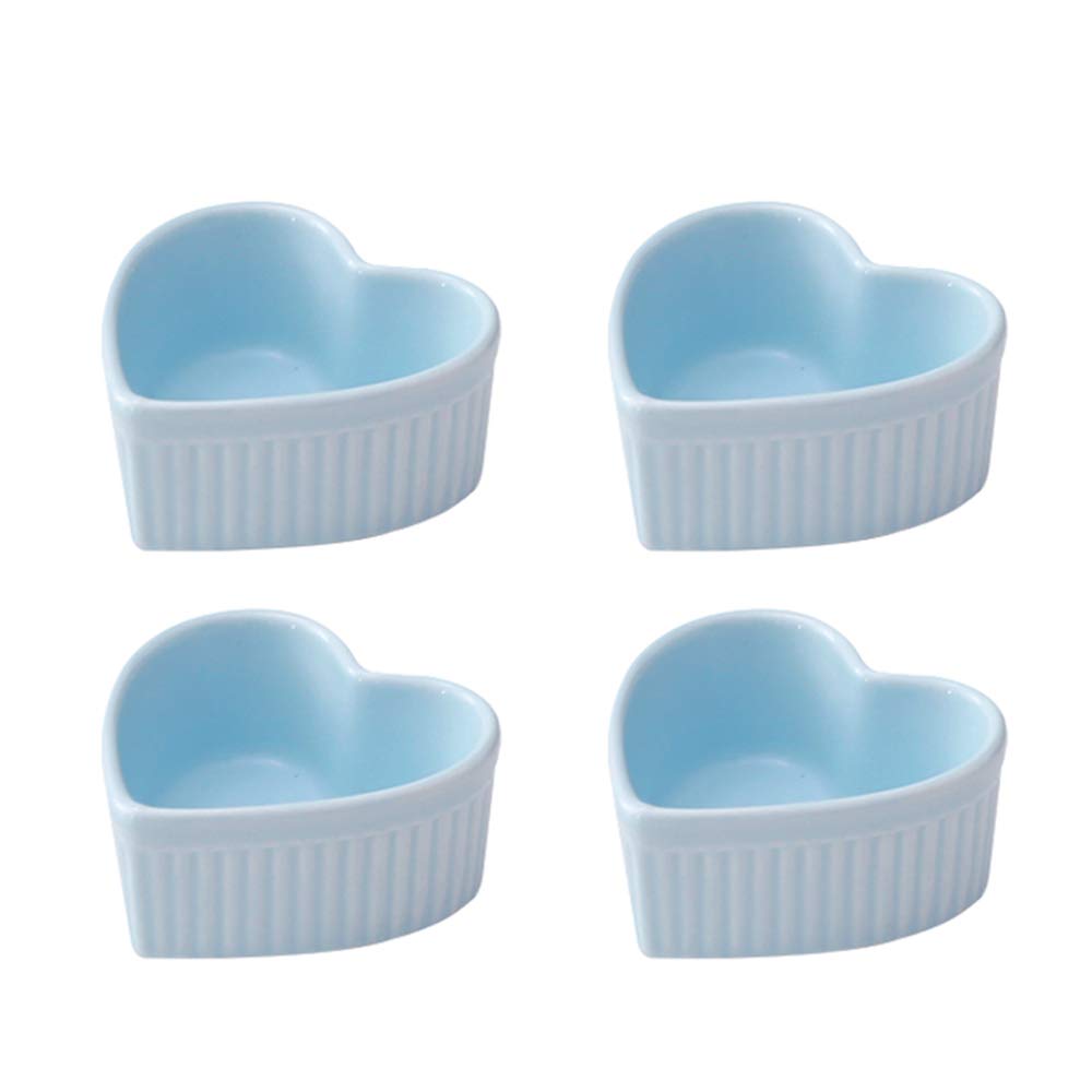 Heart-Shaped Porcelain Ramekin Bowls Set of 4 - Colias Wing Lines Design for Souffle, Creme Brulee & Baking (Blue/Pink/White) | Perfect for Dessert Serving, Kitchen Decor & Gift Giving