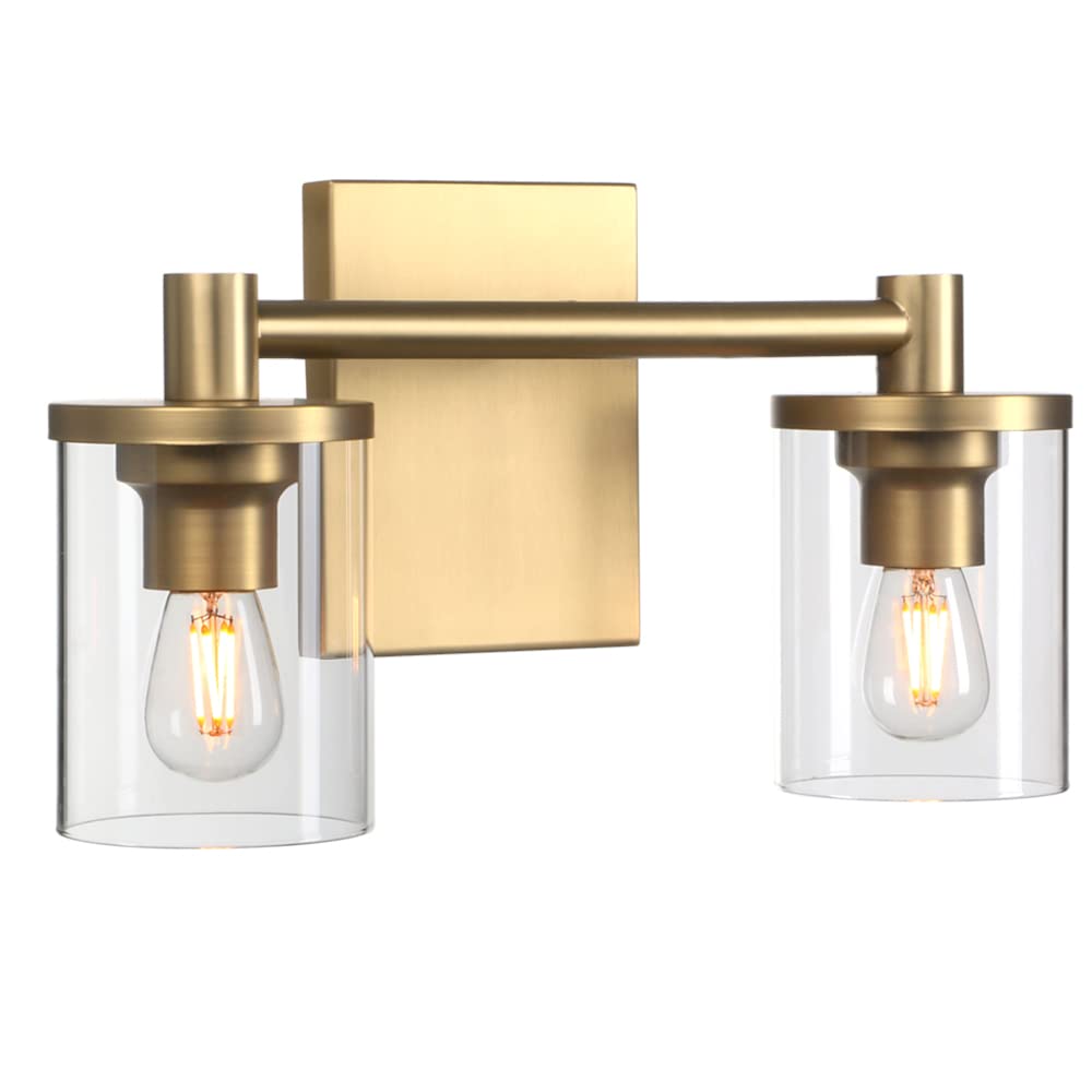 Vintage 2-Light Wall Sconce with Clear Glass Shade & Metal Base - Industrial Bathroom Vanity Mirror Light Fixture for Bedroom, Hallway, Kitchen | Antique Style Wall Mount Lamp for Home Decor, Farmhouse, Restaurant Lighting
