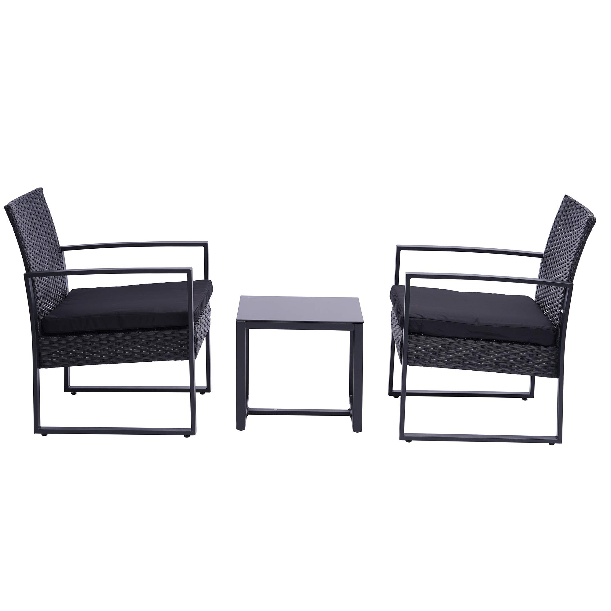 3-Piece Outdoor Patio Furniture Set - Rattan Wicker Chairs with Coffee Table for Backyard, Porch, Garden, Poolside & Balcony - Indoor/Outdoor Use - Perfect for Relaxing, Entertaining & Lounging (Black)