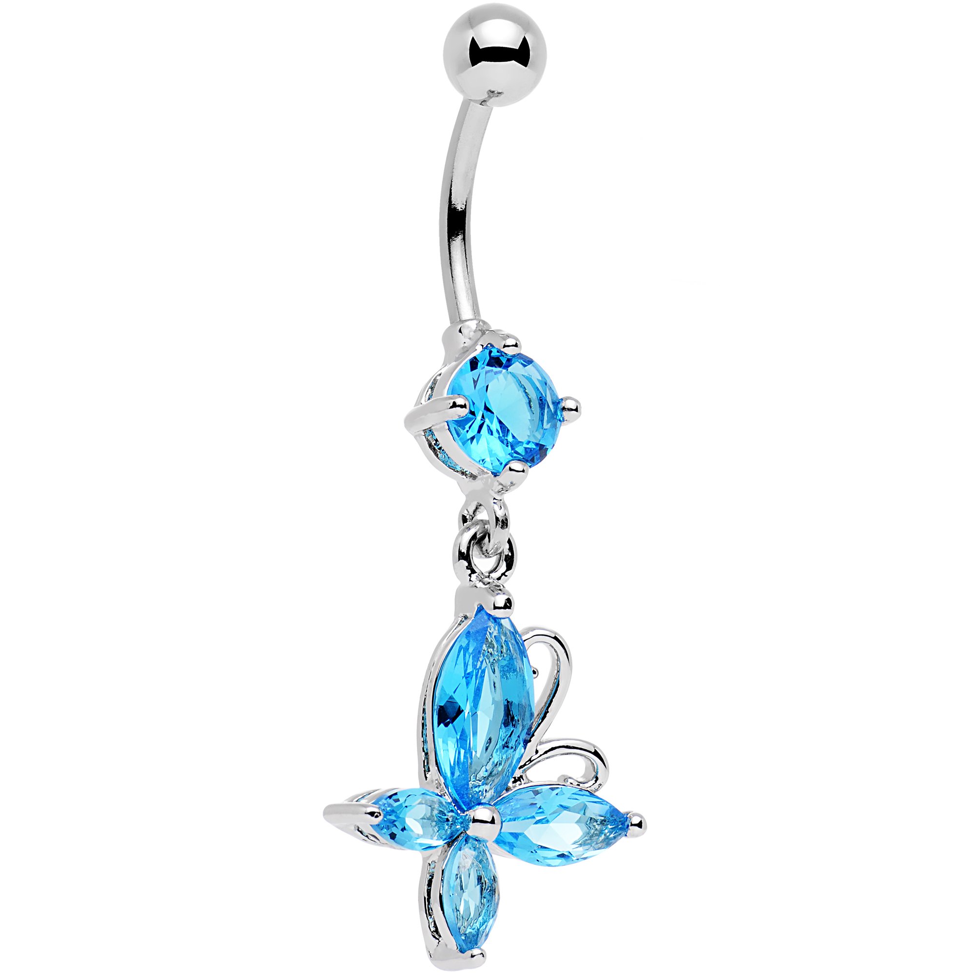 Stainless Steel Light Blue Butterfly Dangle Belly Ring - Body Jewelry for Navel Piercing | Perfect for Summer Outfits & Beach Wear