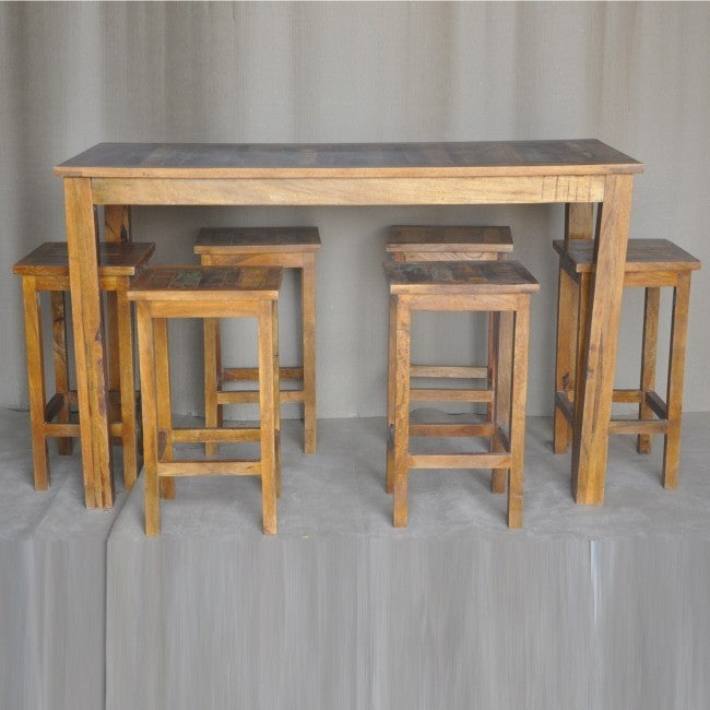 Reclaimed Wood & Mango Wood Bar Set with Table and 4 Stools in Honey Finish - Perfect for Kitchen Islands, Dining Rooms, and Outdoor Entertaining
