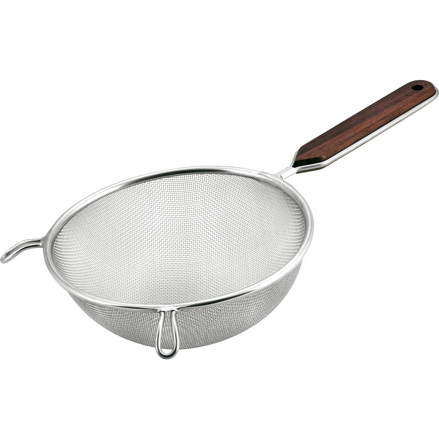 Premium Stainless Steel Fine Mesh Strainer with Wooden Handle - 180mm Kitchen Sieve for Sifting Flour, Straining Tea, and Filtering Broth