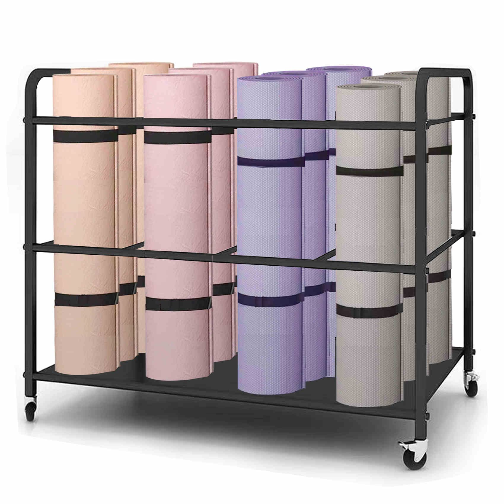 Portable Yoga Mat Storage Rack with Wheels - Home Gym Organizer for Yoga Mats, Dumbbells, Kettlebells & Fitness Equipment - Perfect for Yoga Studios, Home Workouts & Exercise Room Organization