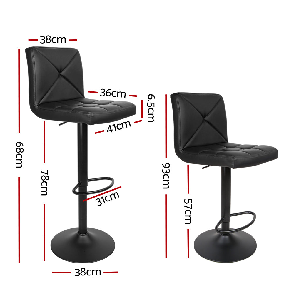 2 Pack Black Leather Bar Stools with Gas Lift - Adjustable Height Kitchen & Dining Chairs for Counter, Island, or Pub - Modern Home Decor & Seating Solution