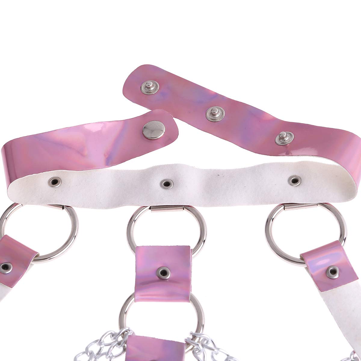 Holographic Rave Body Harness with Cage Bra, Choker & Chain Belts - Festival Costume for EDM, Music Events & Clubwear | Perfect for Rave Outfits, Cosplay & Nightlife Fashion