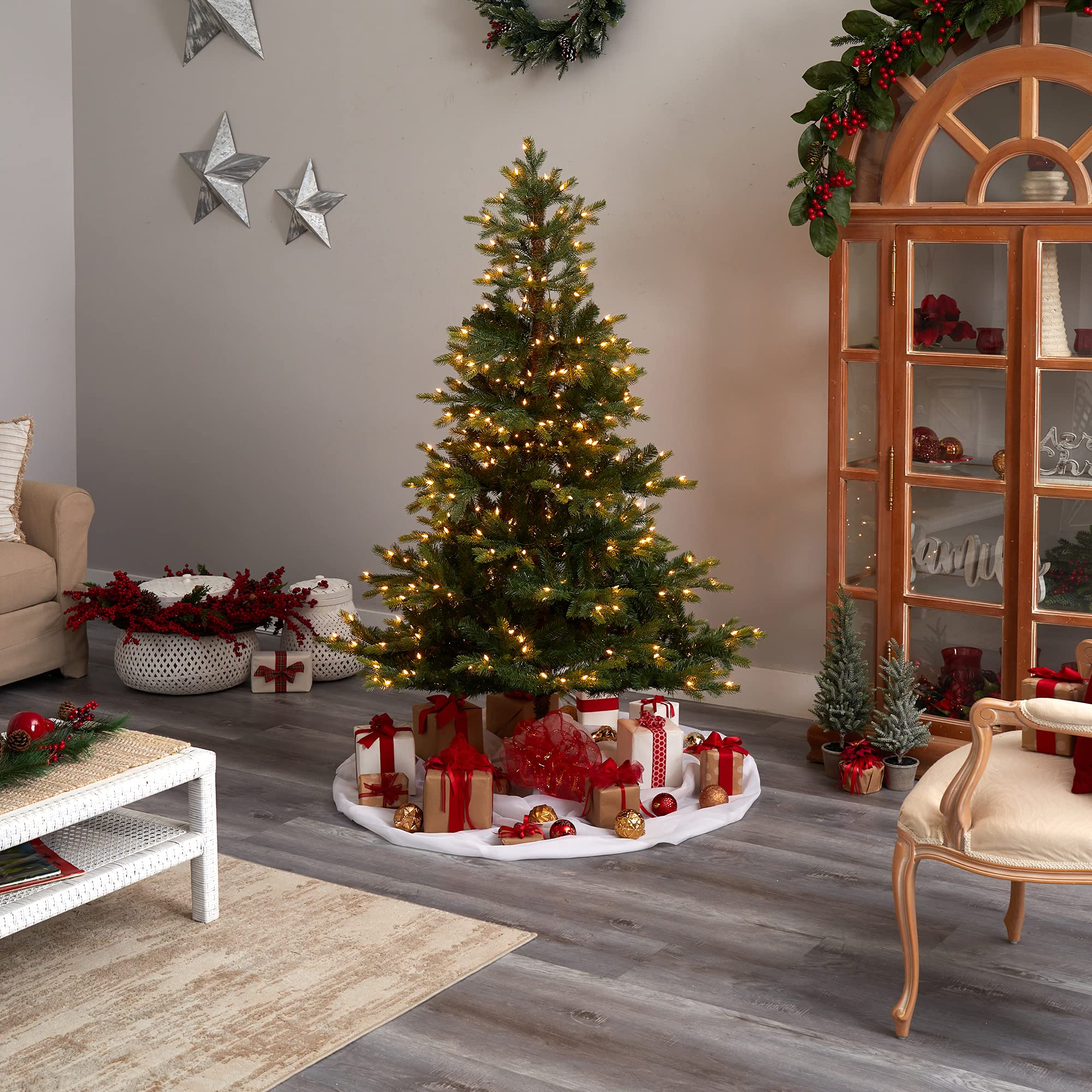 Nearly Natural 6ft Pre-Lit Artificial Christmas Tree - 350 Clear Lights & 631 Bendable Branches | Realistic NC Spruce Design for Holiday Home Decor, Office, and Party Decoration