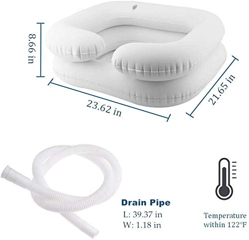 Portable Inflatable Hair Washing Basin for Bedridden Patients - Lightweight Shampoo Bowl for Elderly & Disabled Care - Home Healthcare & Hospital Use (A-White)