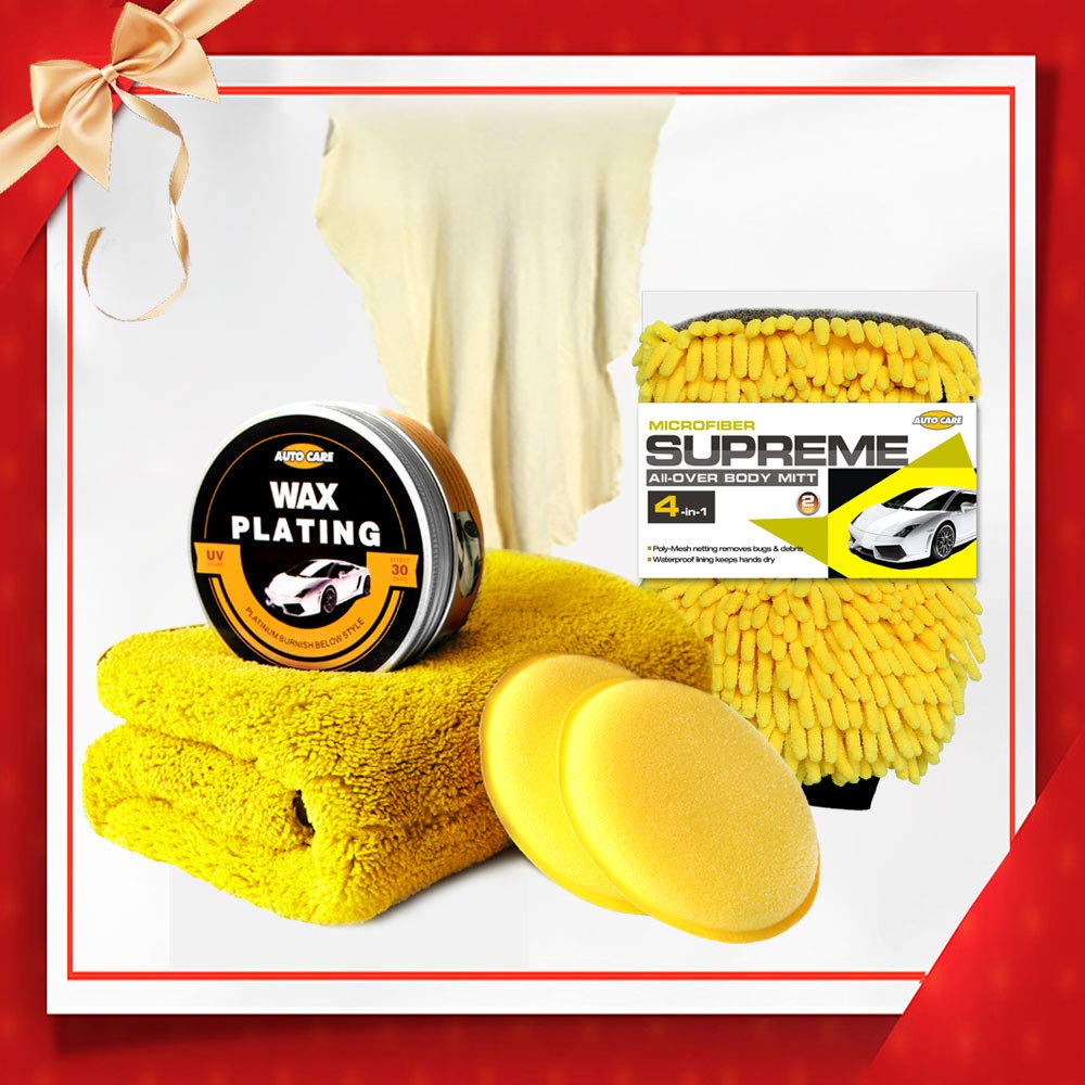 Premium Car Wax & Polish Kit - Auto Detailing Supplies with Microfiber Towels, Waterproof Gloves & Leather Chamois for Professional Car Wash & Shine - Perfect for DIY Car Care, Auto Detailing & Show Car Preparation