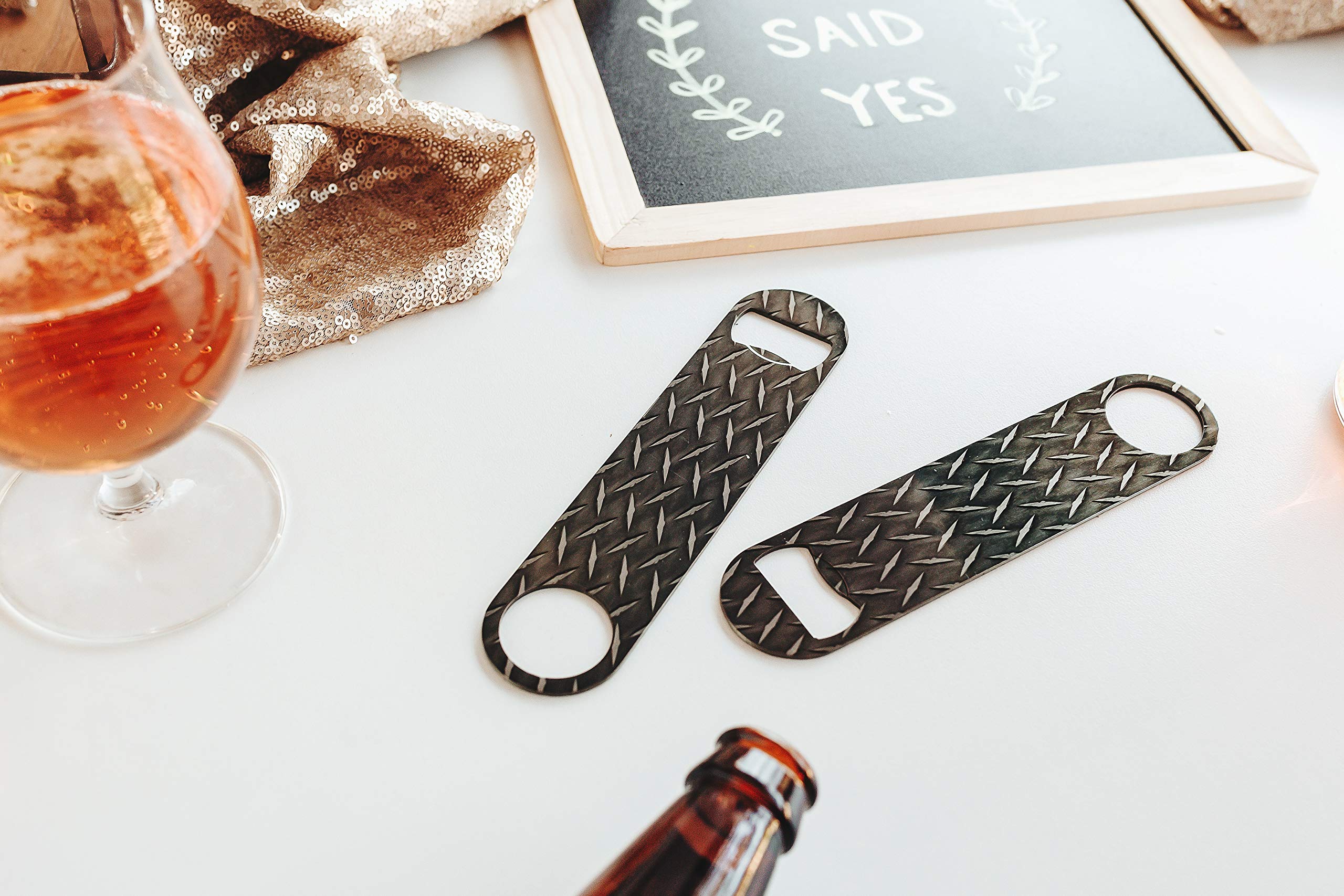 Premium Metal Bottle Opener - Unique Groomsmen & Best Man Proposal Gift for Weddings - Engraved Diamond Plate Design by Daisy Lane - Perfect for Bachelor Parties, Wedding Receptions & Man Cave Decor