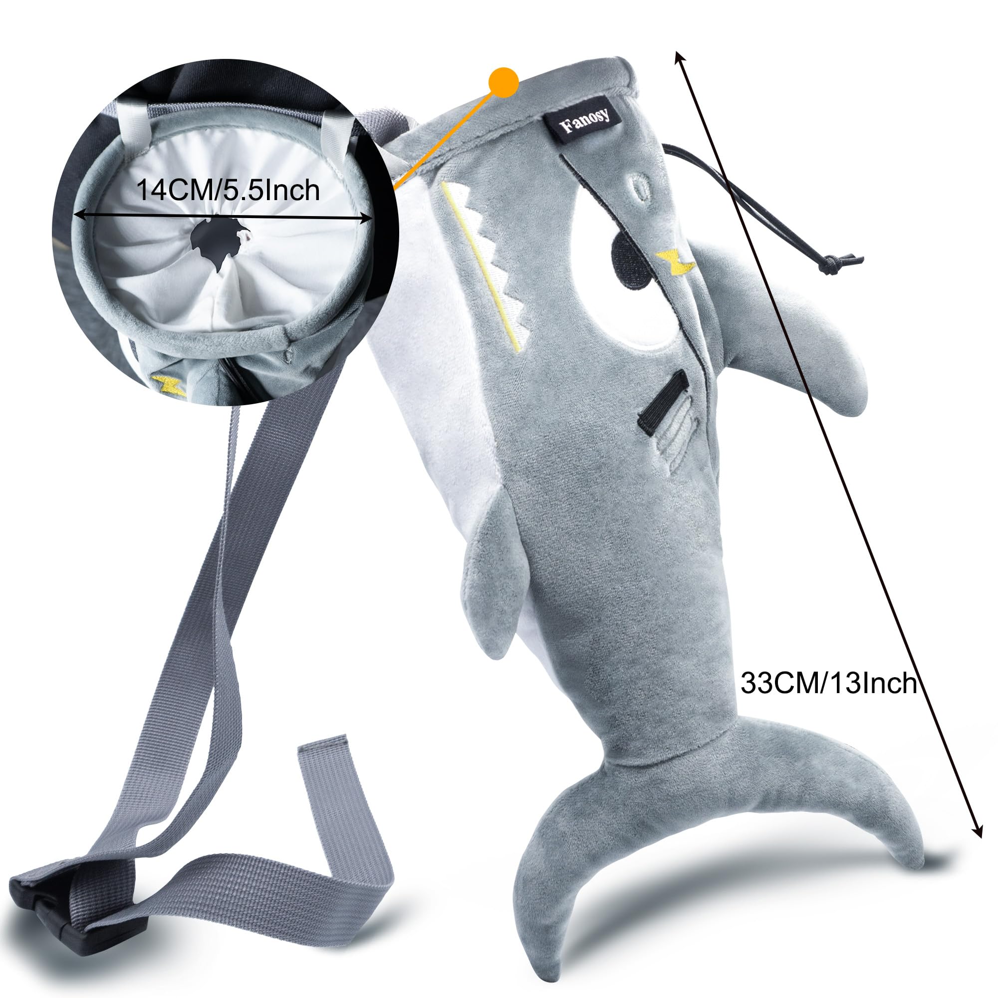 Shark Chalk Bag for Rock Climbing - Animal Adventure Edition | Non-Slip Chalk Pouch for Gym Training & Bouldering | Perfect Sports Gift for Adults, Kids & Teenagers (Gray) | Ideal for Indoor Climbing Gyms & Outdoor Adventures