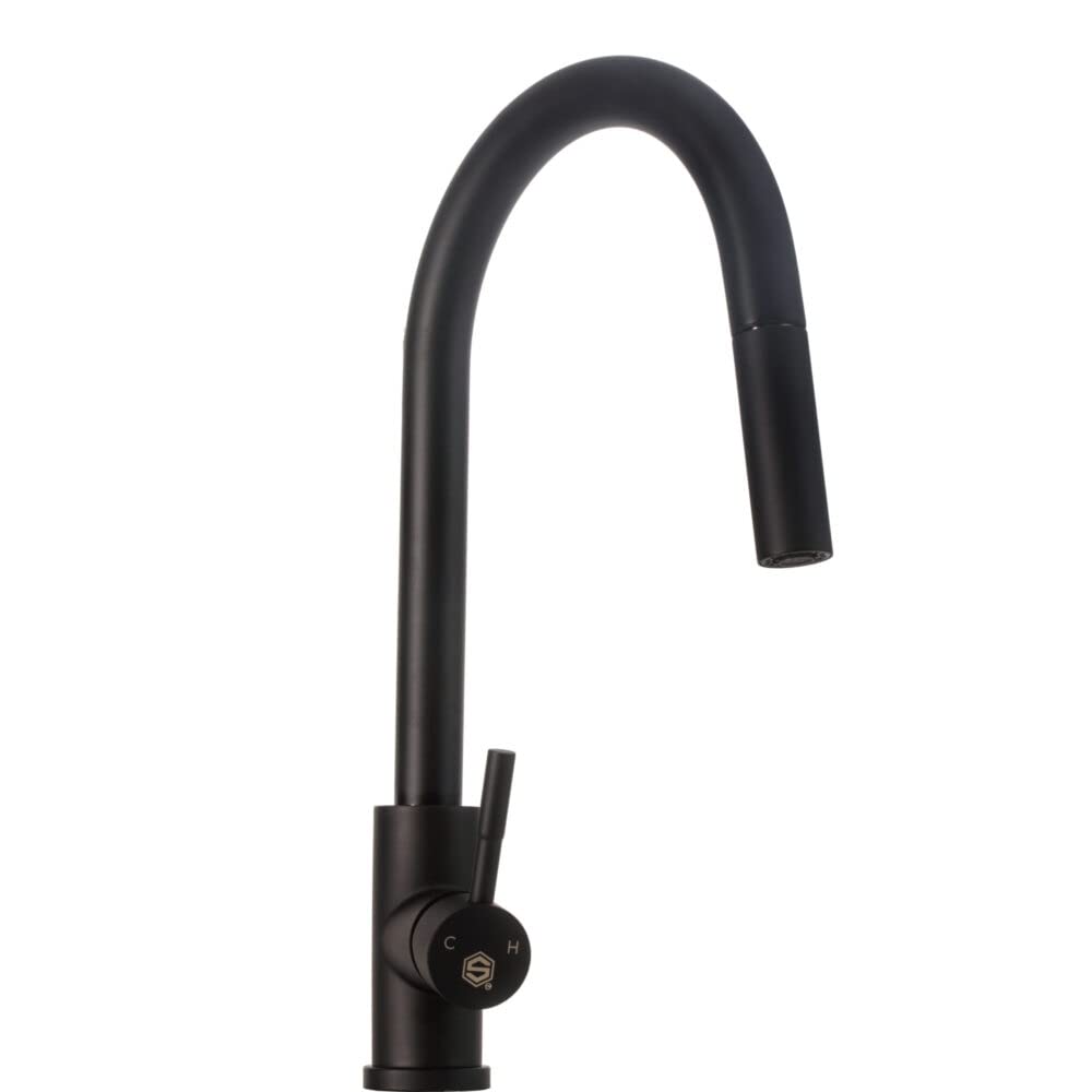 Strictly Sinks Pull Down Kitchen Faucet - Black Laundry Faucet with Pull Down Sprayer, 360° Swiveling Spout & Dual Spray/Stream Modes for Kitchen, Bar & Laundry Sink - Perfect for Washing Dishes, Filling Pots & Cleaning Tasks