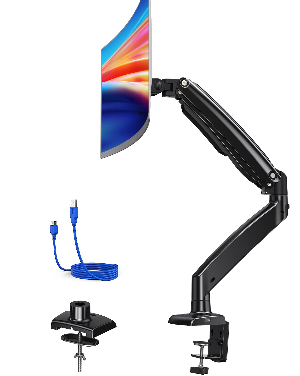 HUANUO Single Monitor Mount Stand - Adjustable Gas Spring Arm for 13-40 Inch Screens, Holds 26.4 lbs - Clamp/Grommet Base for Home Office, Gaming & Workstation Setup