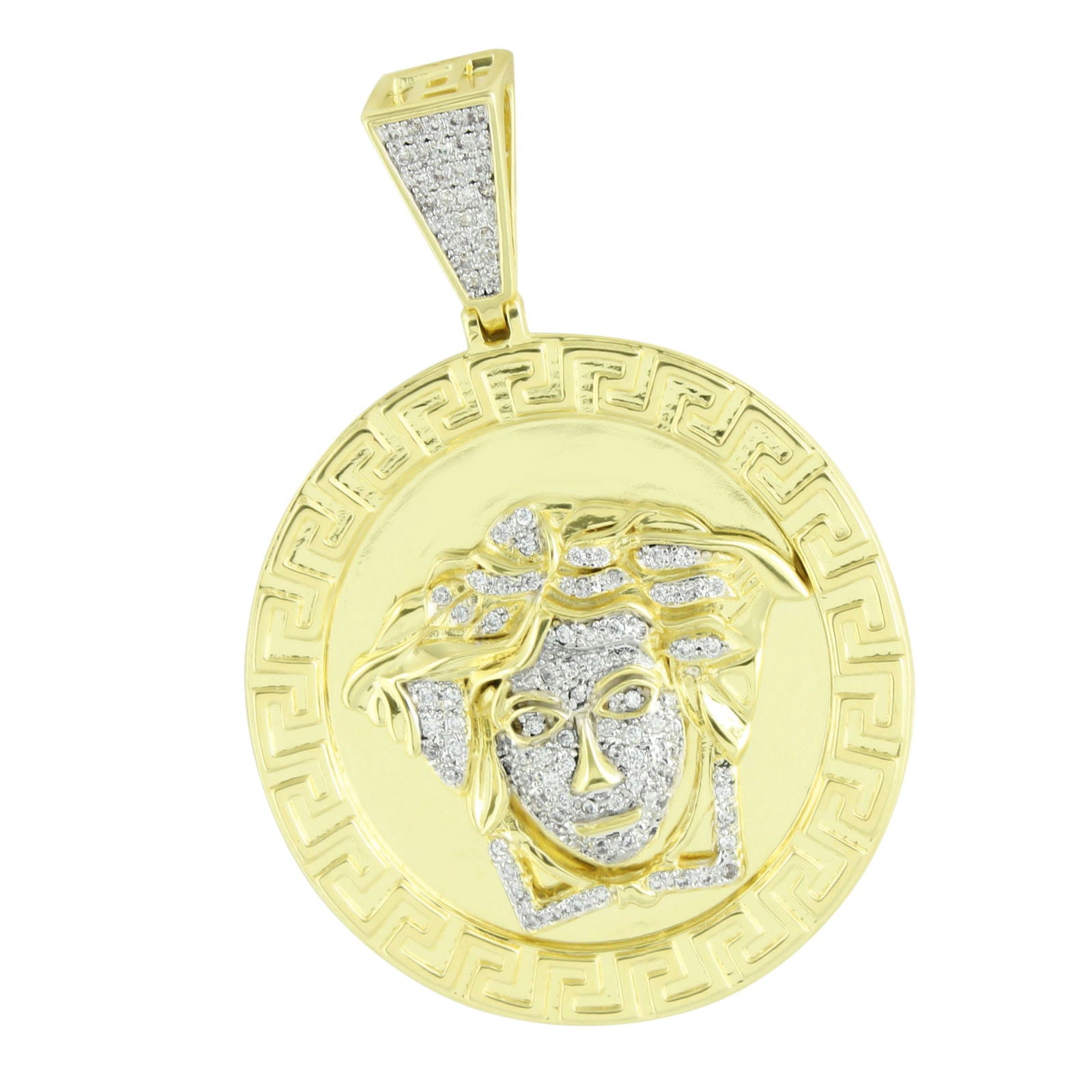 Medusa Face Round Pendant Necklace - Solid Back Greek Mythology Jewelry with Simulated Diamonds | Perfect for Costume Parties, Renaissance Fairs & Mythology Lovers