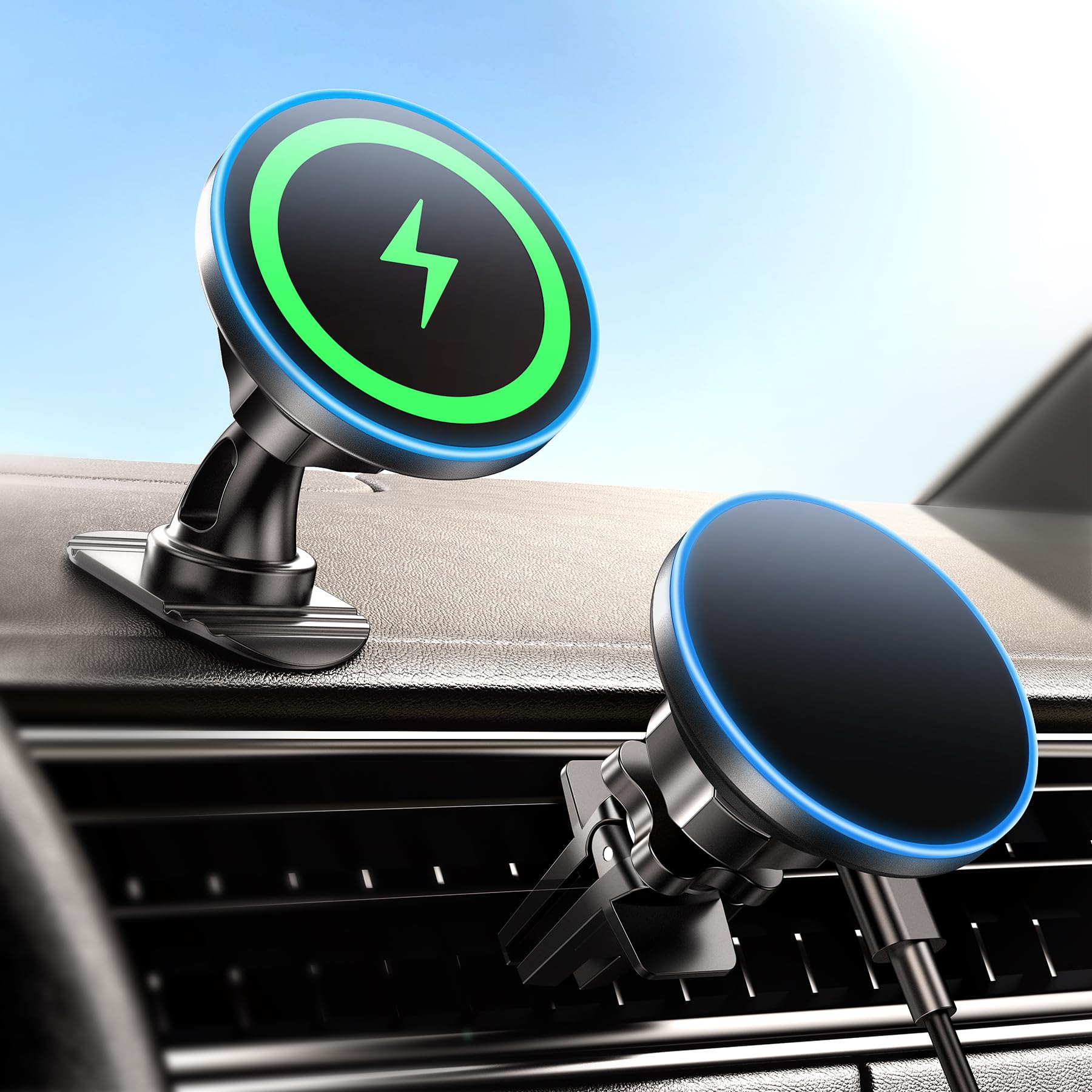 BHHB 15W MagSafe Car Mount Charger - Magnetic Phone Holder for iPhone 16/15/14/13/12 Series - Fast Wireless Charging for Car Vent & Dashboard - Perfect for Commuting, Road Trips & Hands-Free Driving