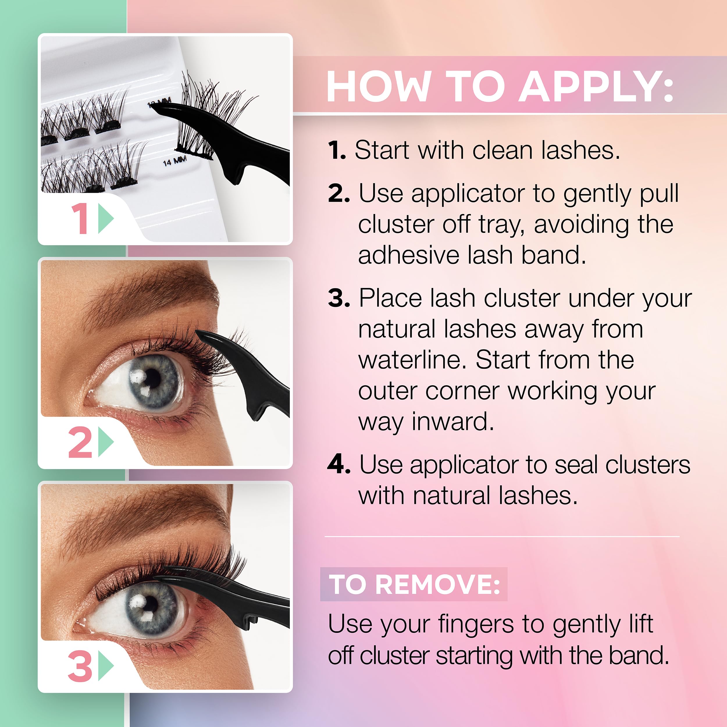Ardell Press On Pre-Glued Eyelash Extensions - Wispies Volume, Customizable DIY Lash Clusters for Natural Look, All-Day Wear (12mm & 14mm Individual Lashes, 12 Count) - Perfect for Parties, Weddings & Everyday Glam