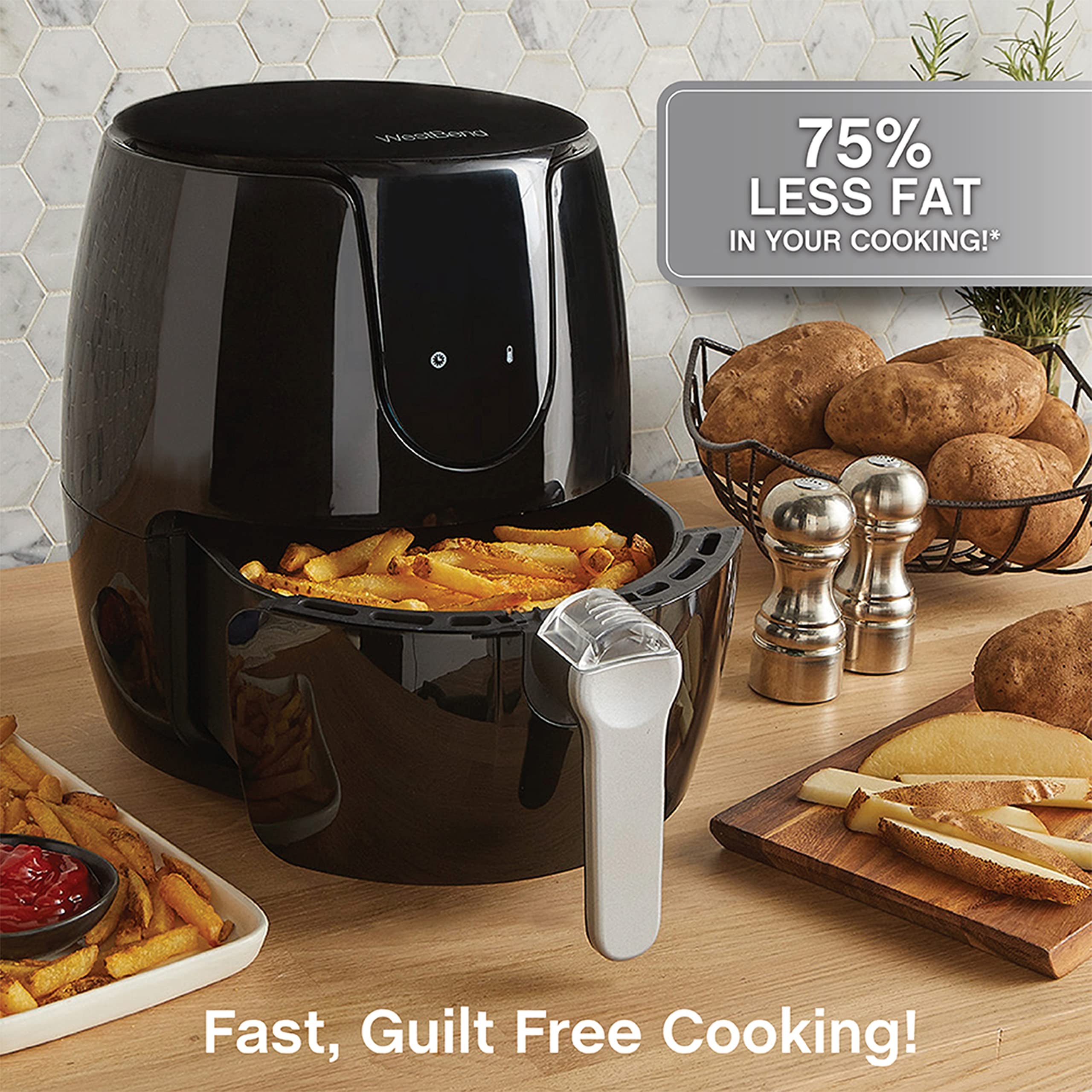 West Bend 3.7-Quart Digital Air Fryer with 6 Presets, 30-Min Timer & Nonstick Coating - Perfect for Healthy Frying, Roasting & Baking at Home (Black)