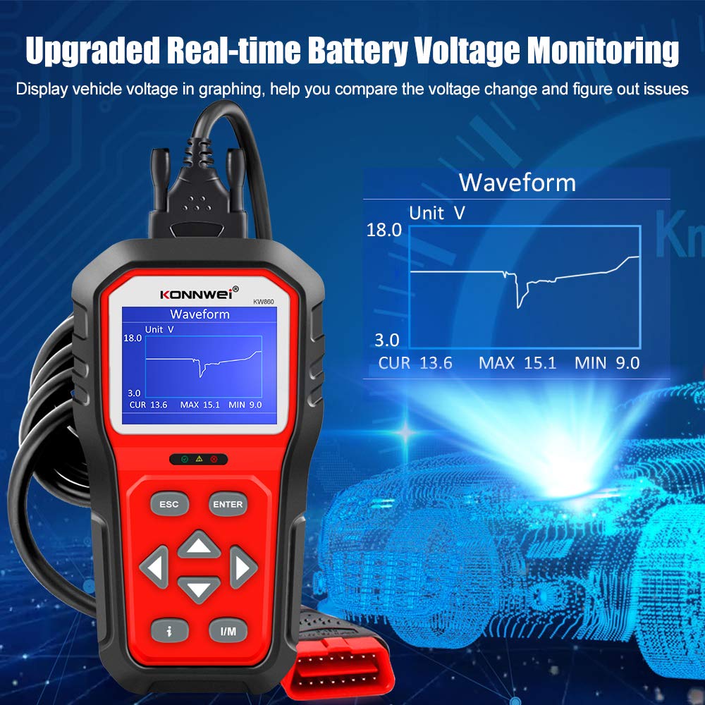 KW860 Enhanced OBD2 Scanner & KW510 Battery Charger Tester Combo - Professional Car Diagnostic Tool for Engine, ABS, Transmission - 12V Battery Tester & Maintainer - Perfect for Mechanics, DIY Auto Repair & Vehicle Maintenance