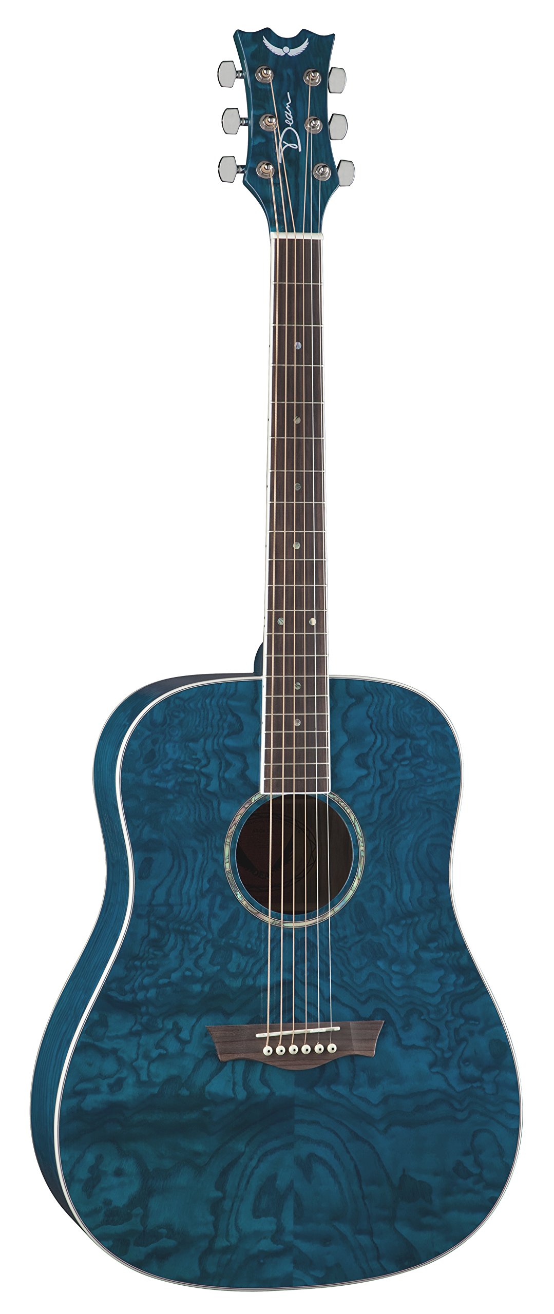Dean AX DQA TBL Dread Quilt Ash Acoustic Electric Guitar in Transparent Blue Finish - Perfect for Stage Performances, Studio Recording & Live Gigs