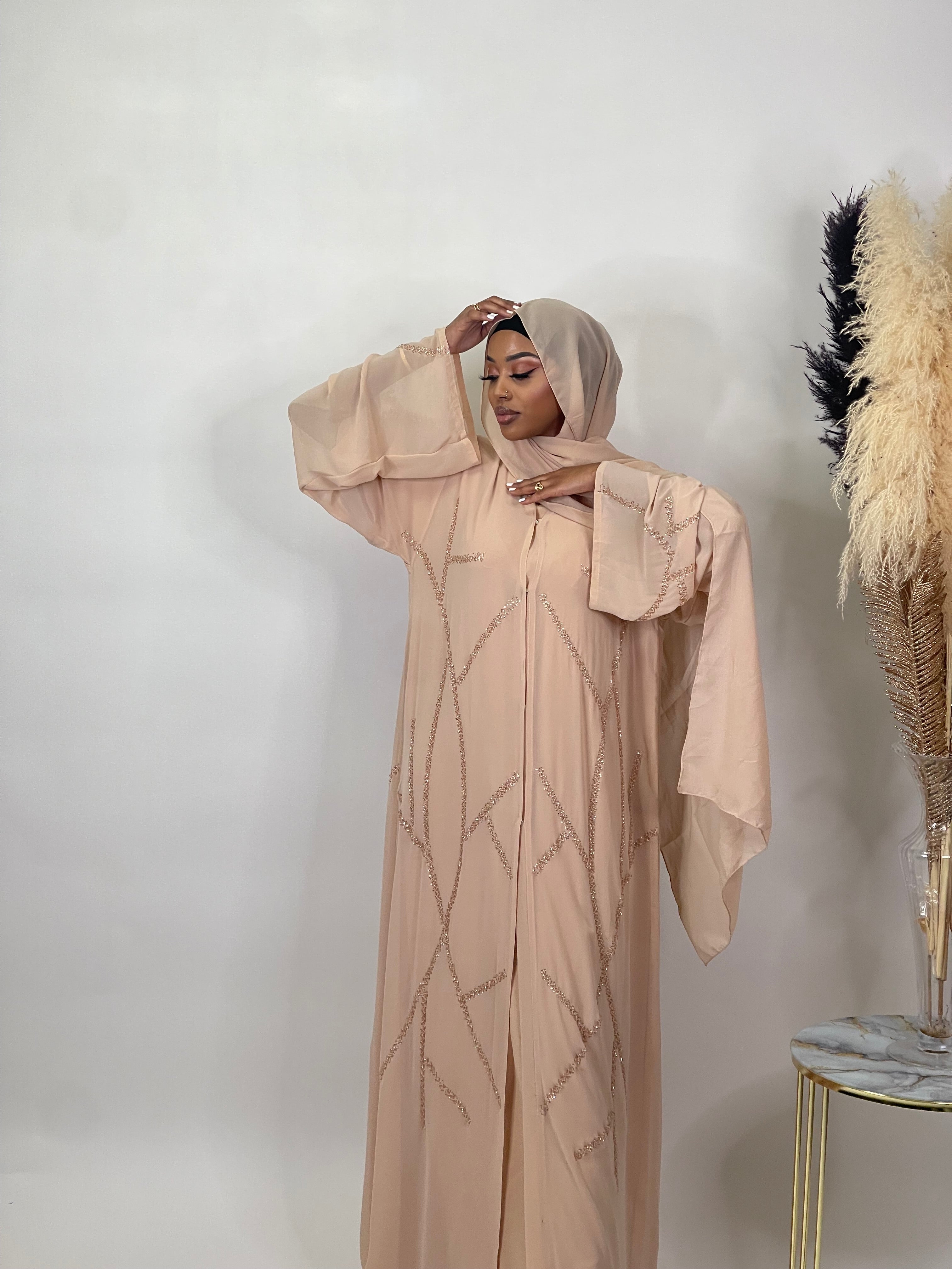 Custom Cream Abaya Set - Elegant Islamic Prayer Dress for Women - Perfect for Eid, Ramadan & Special Occasions