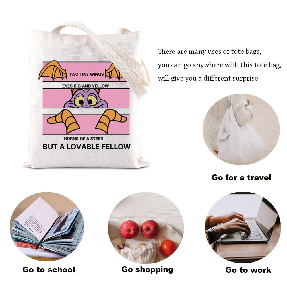 KUIYAI Purple Dragon Tote Bag - Disney Epcot & Magic Kingdom Themed Gift for Dragon Lovers - Durable Cartoon Character Handbag for WDW Fans | Perfect for Theme Park Visits, Cosplay & Disney Merch Collectors