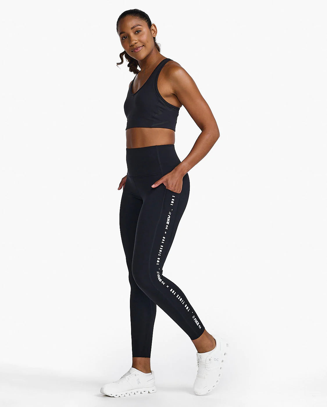 High Rise Compression Tights for Women - Form Line Up Black & White | Workout, Yoga, Running & Gym Performance Leggings