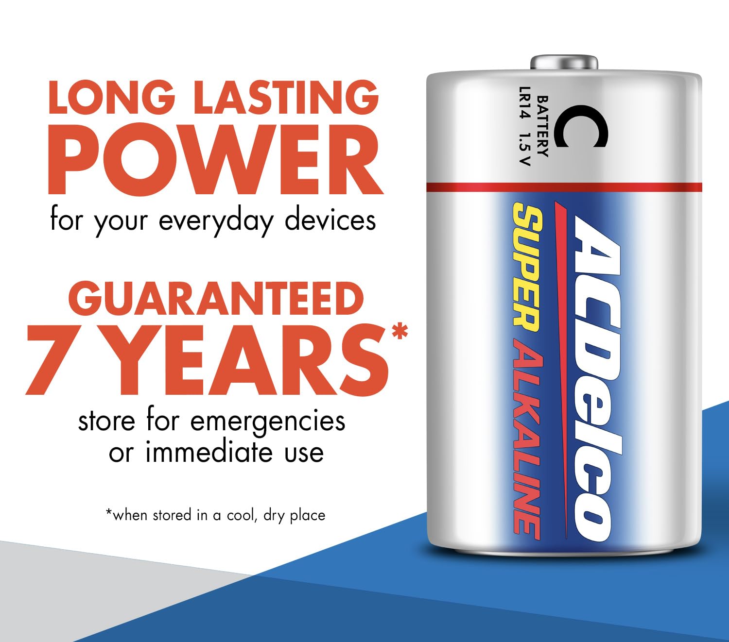 ACDelco 8-Pack Super Alkaline C Batteries - Maximum Power, 7-Year Shelf Life, Recloseable Packaging - Ideal for Flashlights, Toys, and Emergency Devices