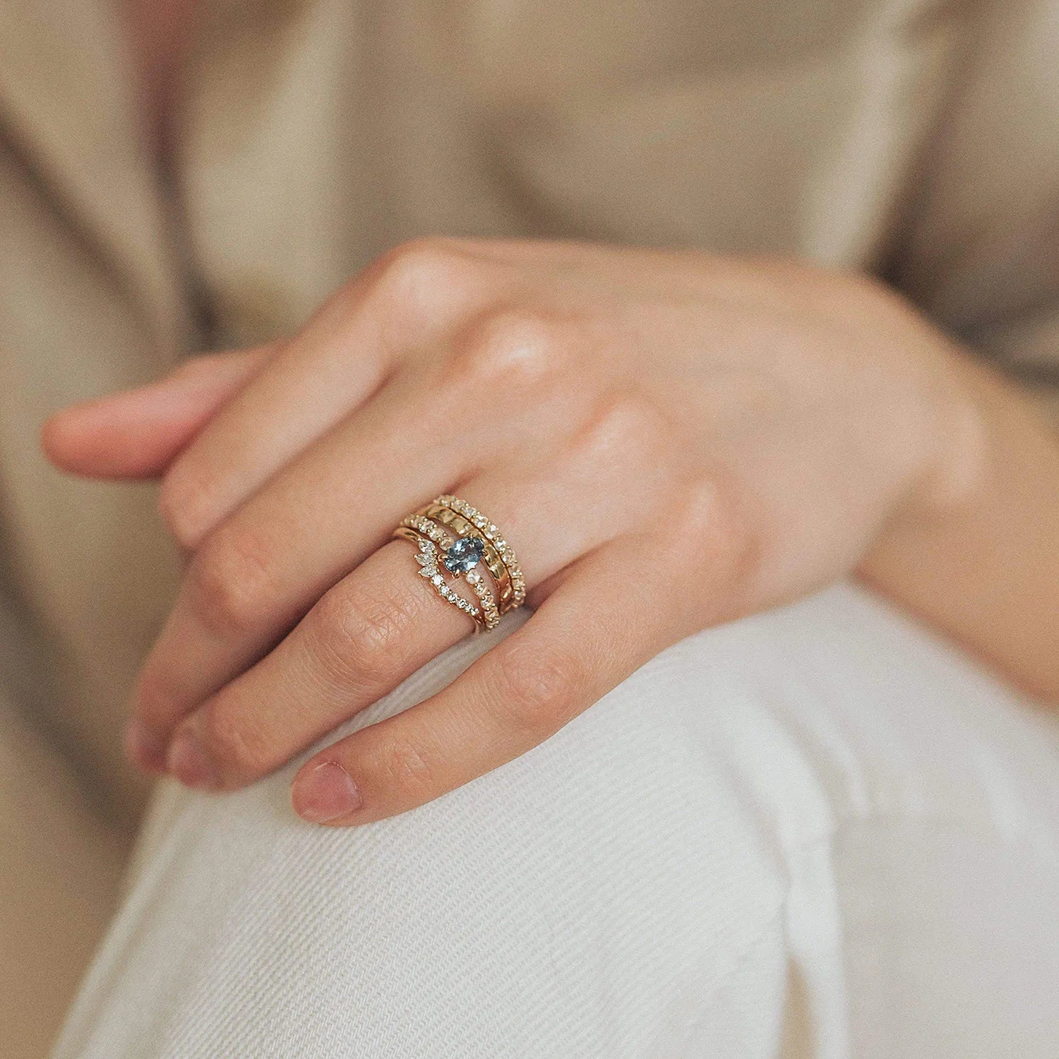 14K Yellow Gold Moonglade Ring with White Diamonds - Elegant Jewelry for Weddings, Anniversaries & Special Occasions
