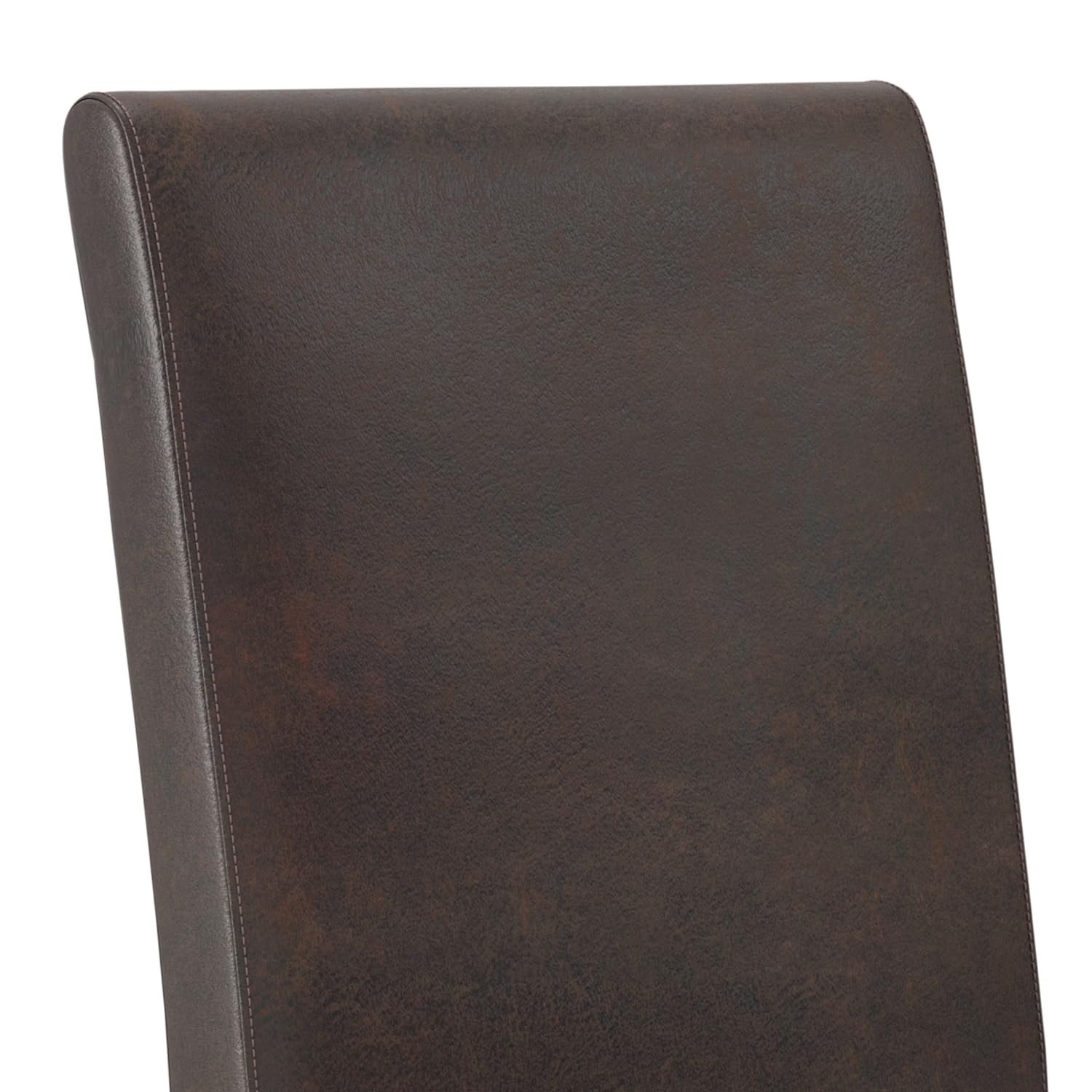 SIMPLIHOME Acadian Transitional Parson Dining Chairs (Set of 2) - Distressed Brown Vegan Faux Leather Upholstered Seats - Elegant Dining Room Furniture for Home, Restaurant, and Office Use