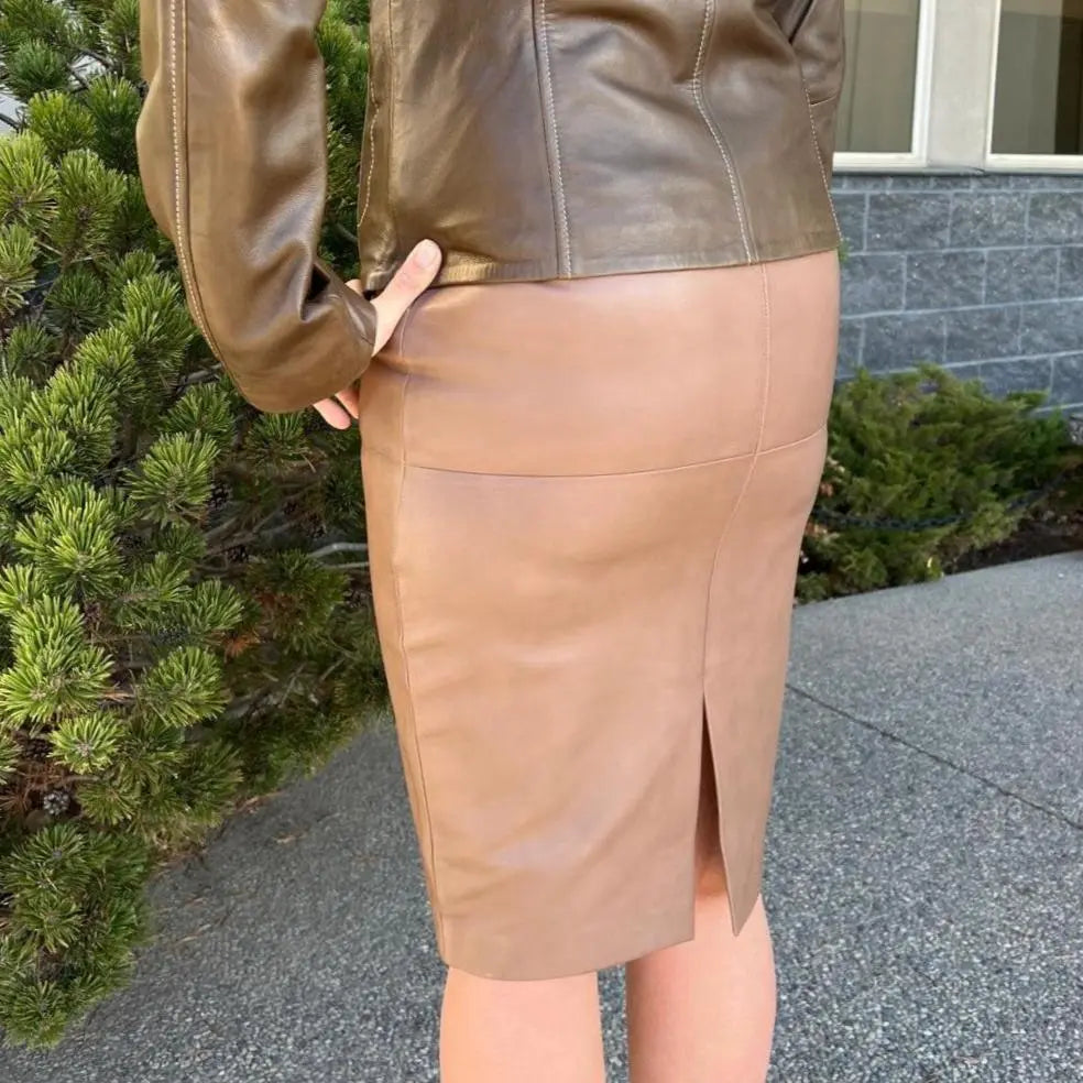 BOL Women's Dawn Leather Pencil Skirt - Slim Fit Mid-Length Office Skirt for Business & Cocktail Party Wear