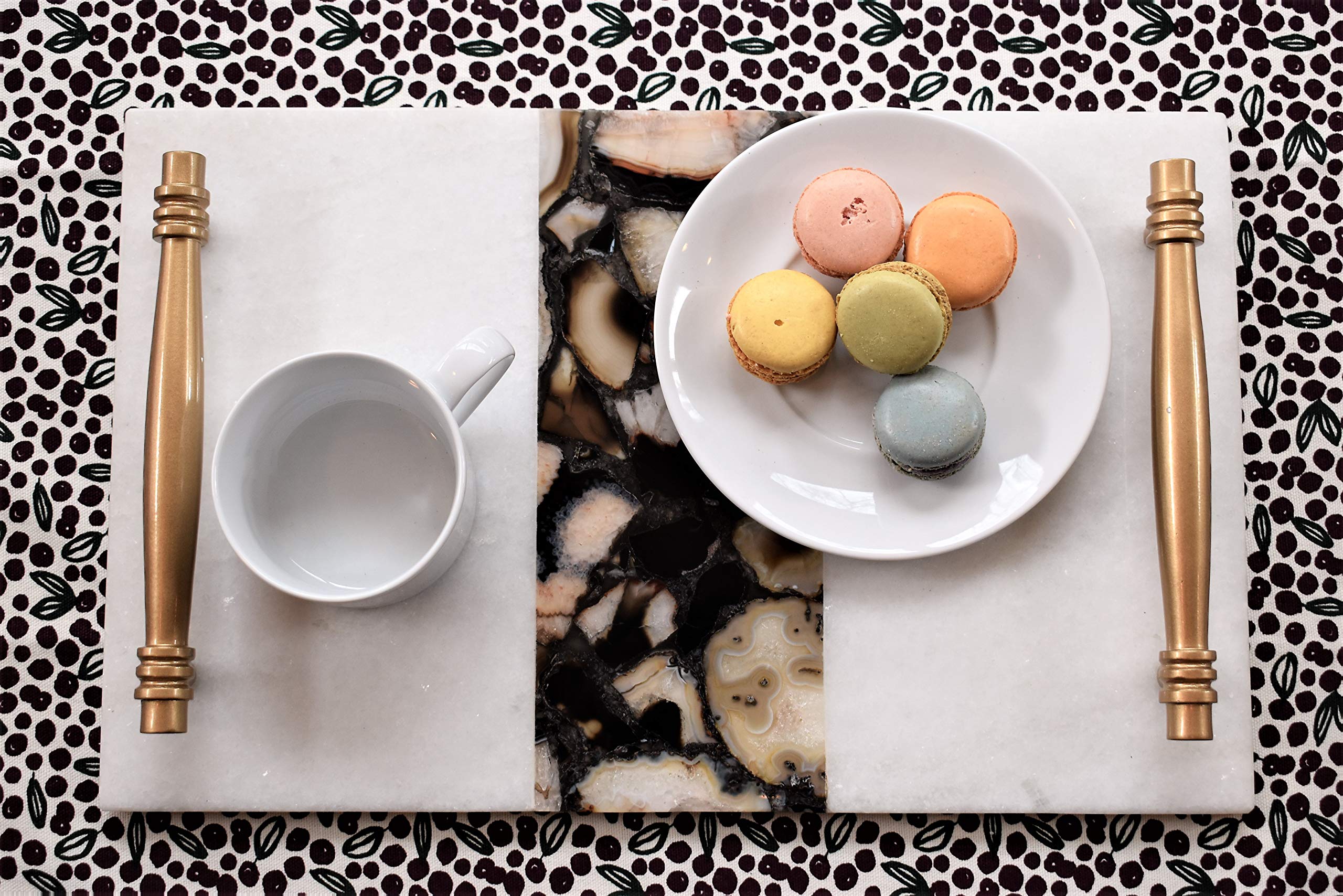 Premium Marble Serving Platter with Gold Handles - Natural Agate Stone Tray for Coffee Table, Snacks, Desserts | Elegant Kitchen Decor & Restaurant Serveware | Perfect for Entertaining, Bridal Showers & Dinner Parties (16