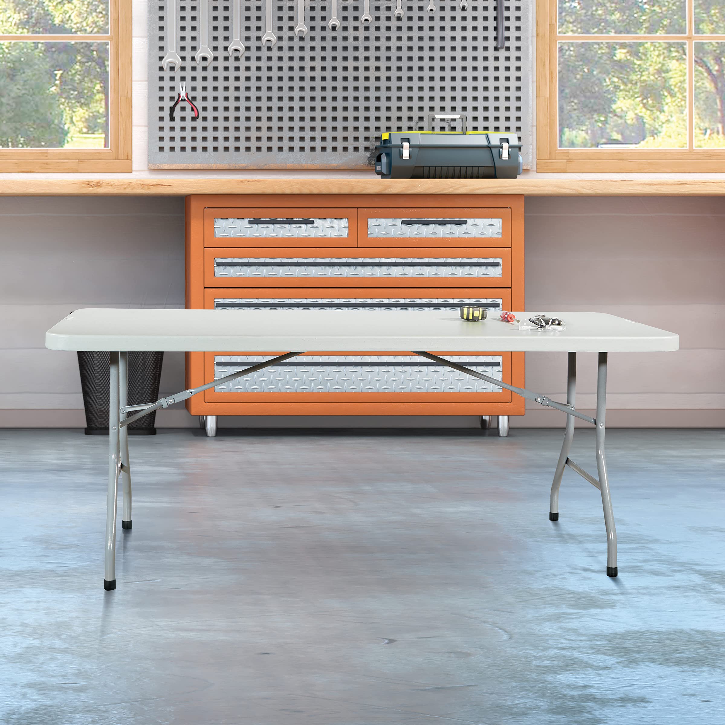 Office Star 6-Foot Light Gray Resin Folding Table - Durable Multipurpose Rectangle Table for Indoor & Outdoor Use | Perfect for Parties, Events, Camping & Home Office