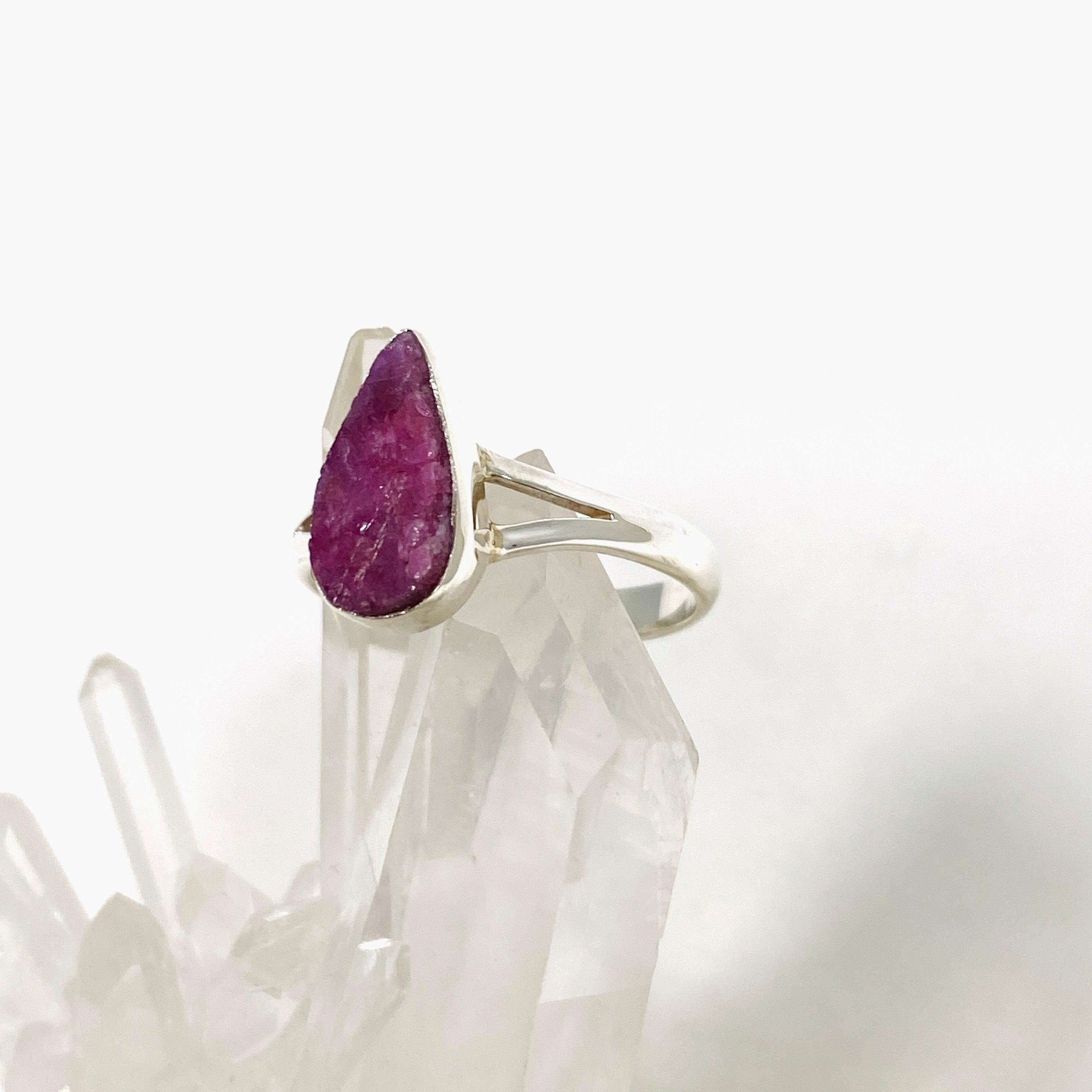 Natural Raw Ruby Teardrop Ring - 925 Sterling Silver Handmade Jewelry R3935 for Women, Gift for Her, Valentine's Day, Anniversary, Birthday, Party Wear, Boho Chic Style
