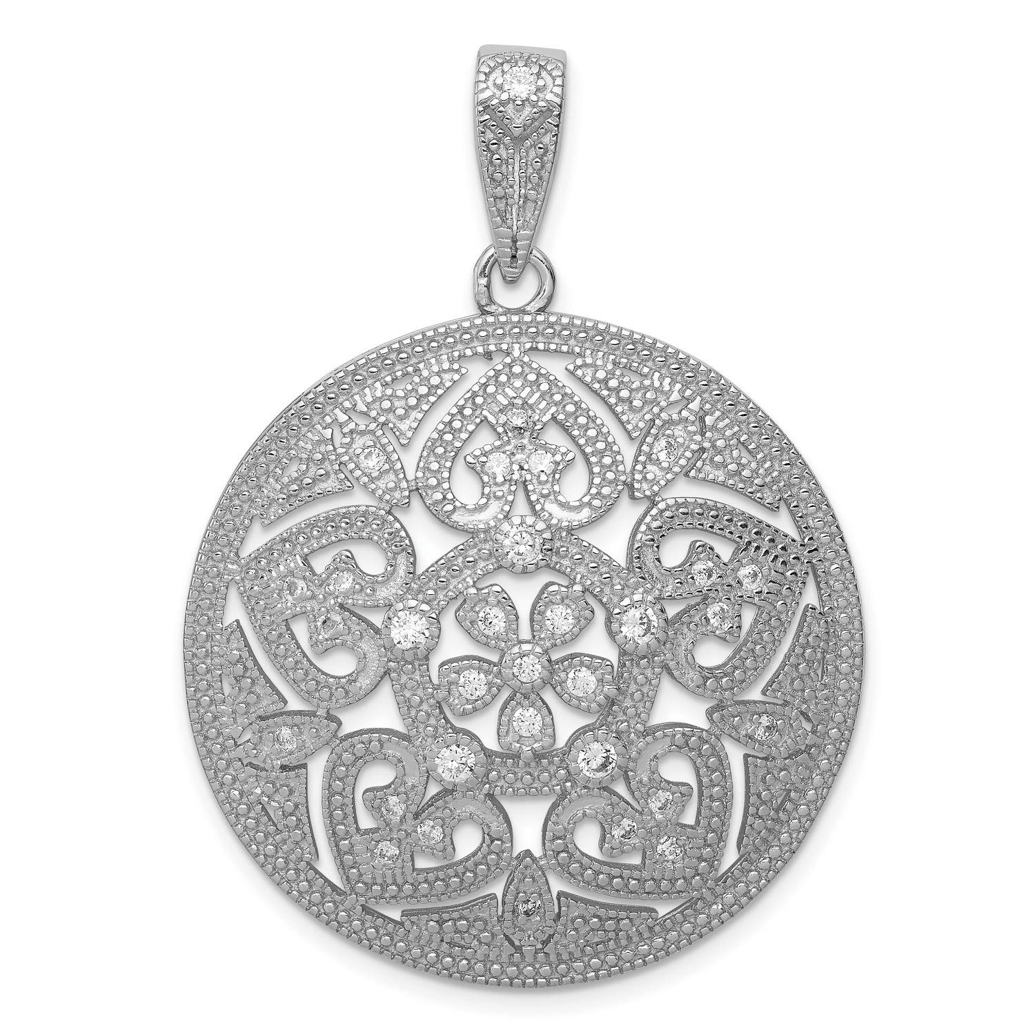 925 Sterling Silver Big Round Pave CZ Pendant Necklace - 46mm x 34mm Sparkling Cubic Zirconia Jewelry for Women, Perfect for Parties, Weddings & Special Occasions