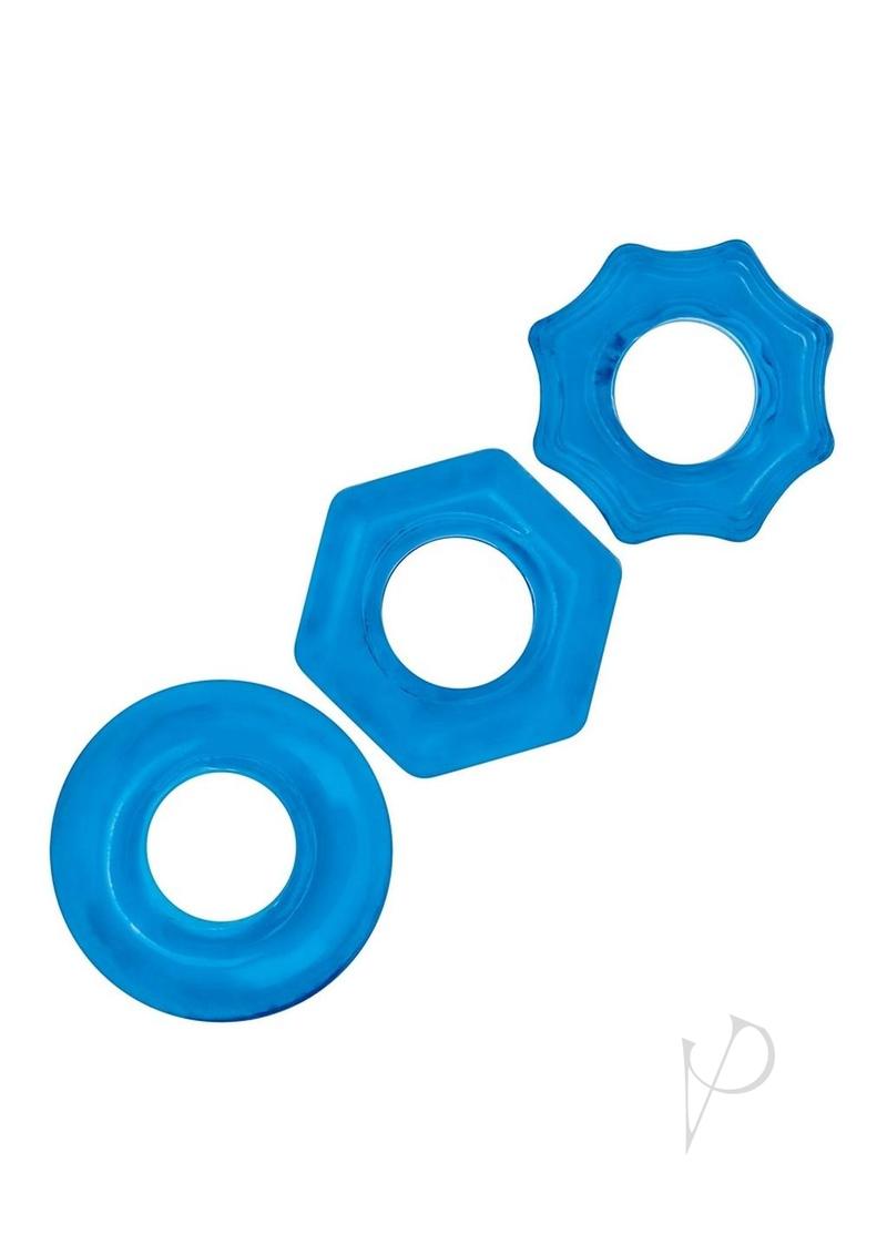 Premium Blue Line Nuts and Bolts Stretch Cock Ring Set (3-Pack) - Comfortable & Durable Elastic Penis Ring for Enhanced Performance - Perfect for Couples Play & Solo Pleasure