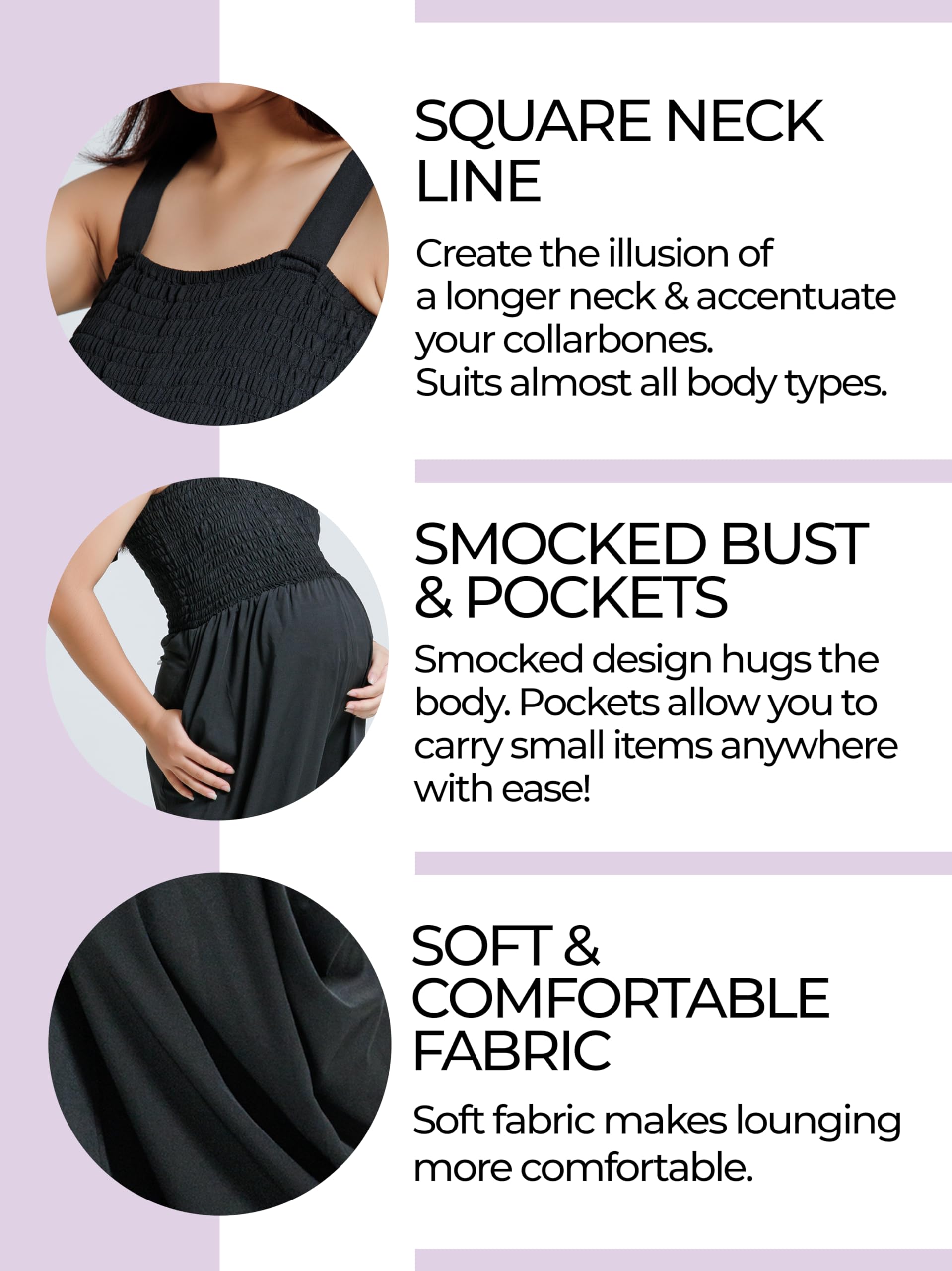 Women's Maternity Jumpsuit - Smocked Boho Overalls for Pregnancy & Postpartum | Comfortable Casual Jumper Dress | Black | Perfect for Everyday Wear, Baby Showers & Nursing