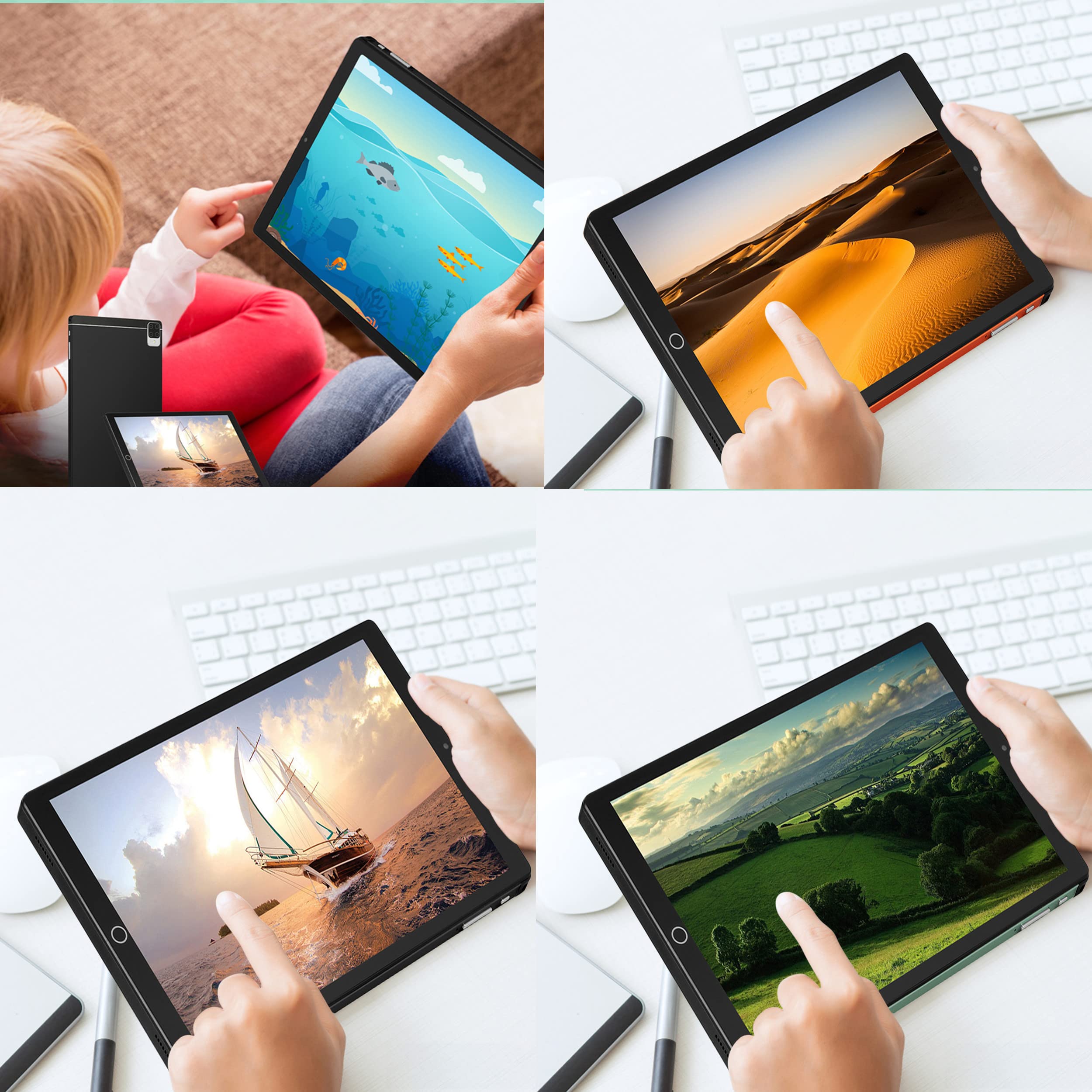 10.1 Inch Android Tablet with 4 HD Cameras, WiFi, Bluetooth & SIM Support - Dual Front/Rear Cameras for Video Calls, Gaming & Mobile Communication - Perfect for Work, School & Travel