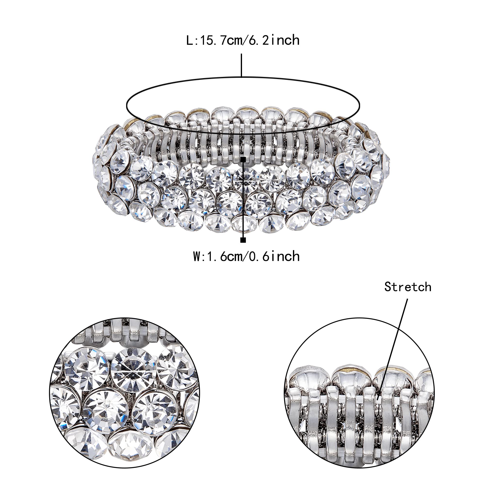 Sparkly Crystal Rhinestone Stretch Bracelet for Women - Elegant Bridal Jewelry for Weddings, Prom, Parties & Special Occasions