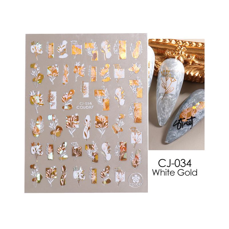 Floral Nail Art Stickers - Elegant White & Gold Leaf Designs for Manicures | Perfect for Parties, Weddings & Special Occasions