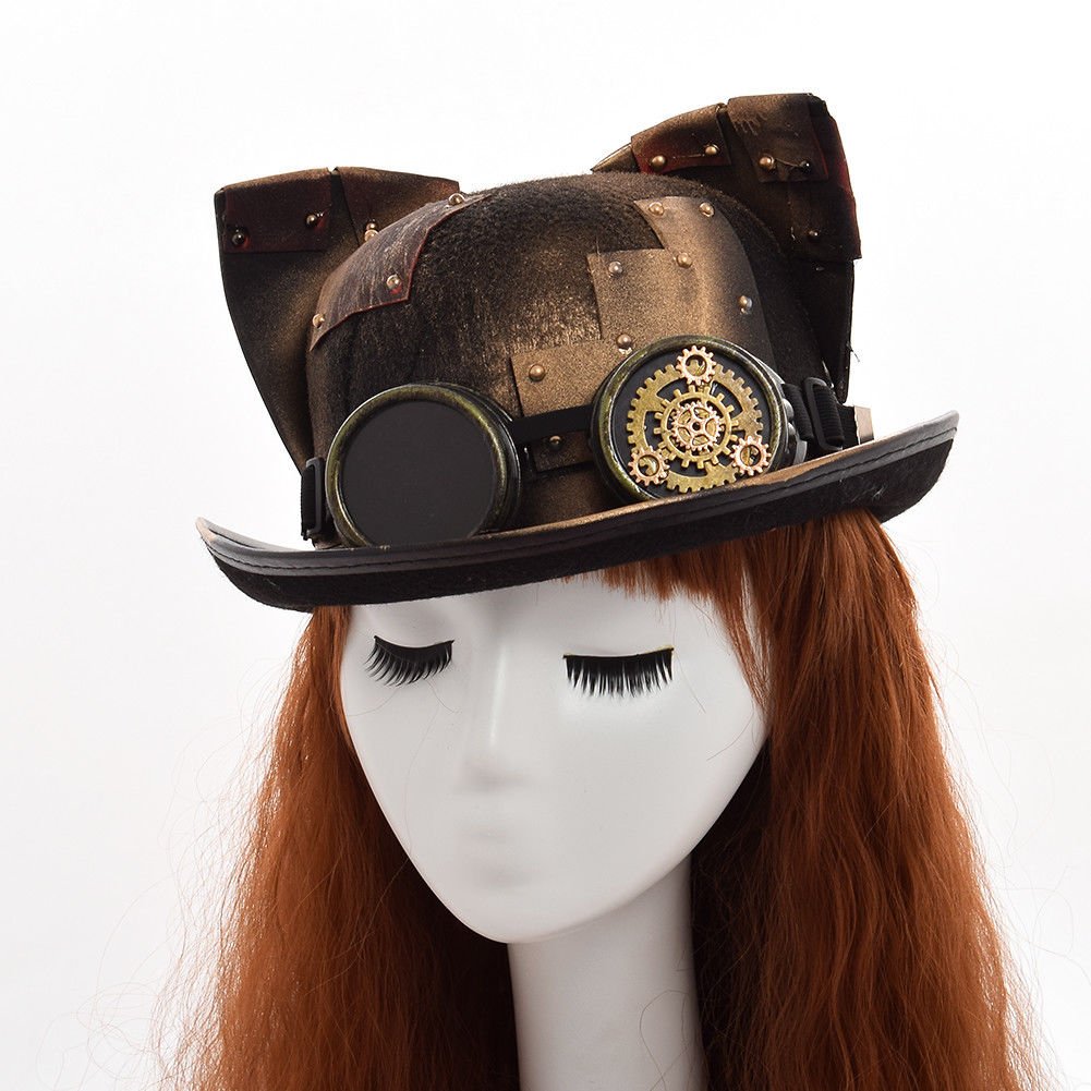 GRACEART Steampunk Top Hat with Goggles - Victorian Style Unisex Costume Accessory for Women & Men | Perfect for Cosplay, Halloween, and Themed Parties