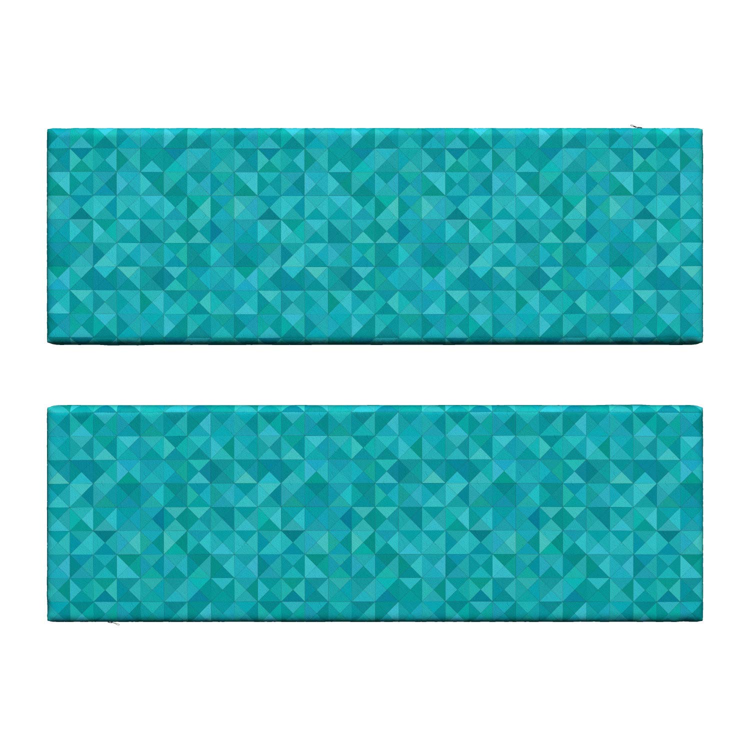 Ambesonne 2-Piece Teal Bench Cushion Set - Modern Geometric Triangle & Square Pattern in Blue Shades - 45