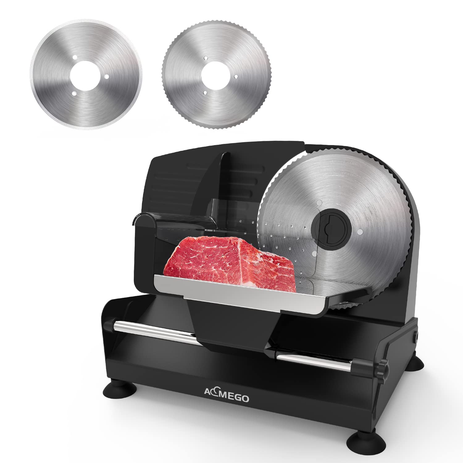 Aemego 200W Electric Meat Slicer for Home Use - Adjustable Thickness Food Slicer with Removable Stainless Steel Blade - Perfect for Deli, Jerky, Cheese, Bacon & More - Ideal for Kitchen, Delicatessen & Food Prep