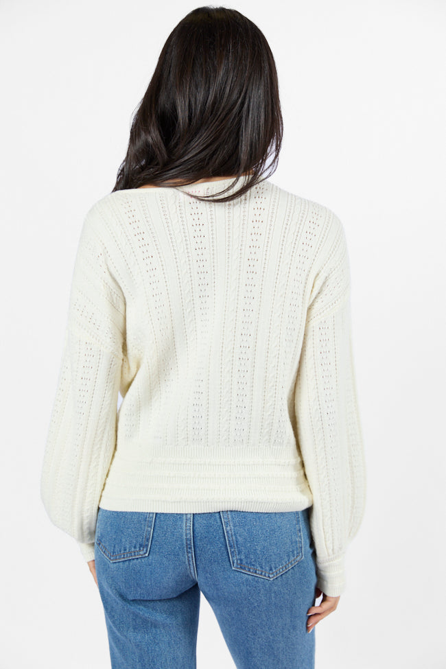 With Love Ivory Wrap Pointelle Sweater for Women - Cozy Knit Pullover for Fall & Winter - Perfect for Casual Outfits, Dates, and Office Wear