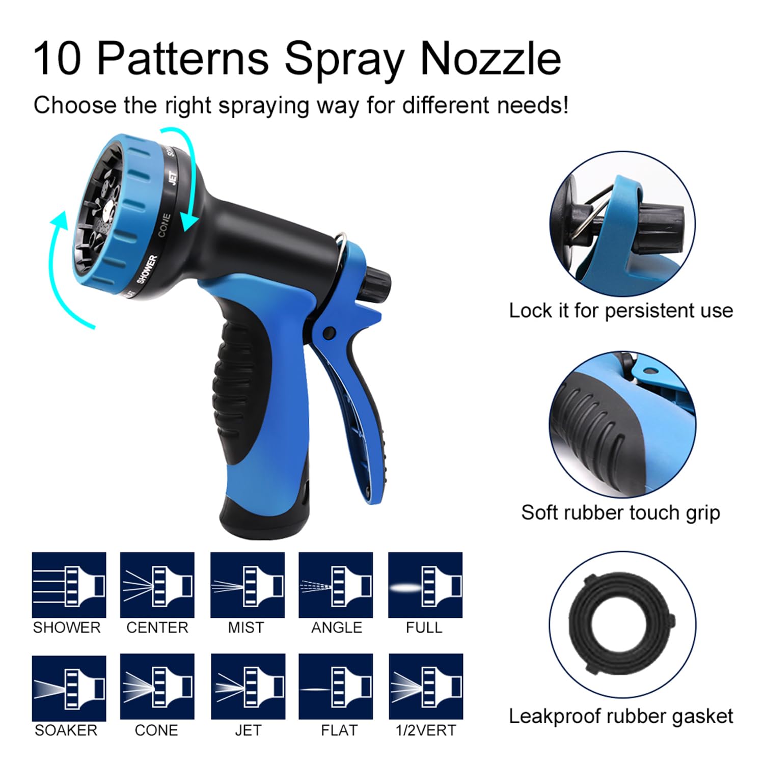 50 FT Expandable Garden Hose with 10-Function High-Pressure Spray Nozzle - Heavy Duty Flexible Water Hose with 3/4
