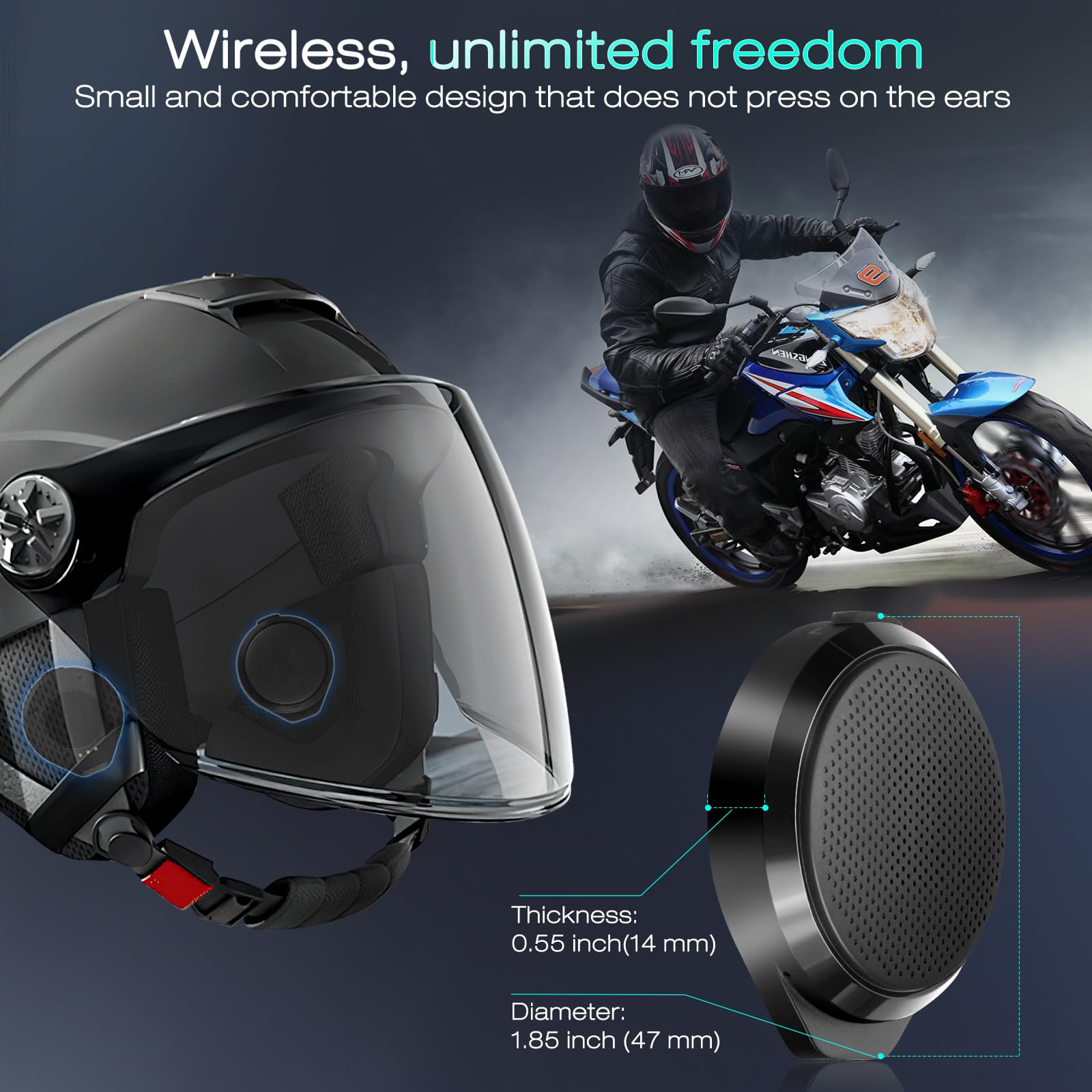 True Wireless Motorcycle Helmet Headset with Remote Control & LED Display - No Installation Needed, 50+ Hours Playtime with Charging Case - Perfect for Outdoor Sports, Motorcycling, Skiing & Climbing Adventures