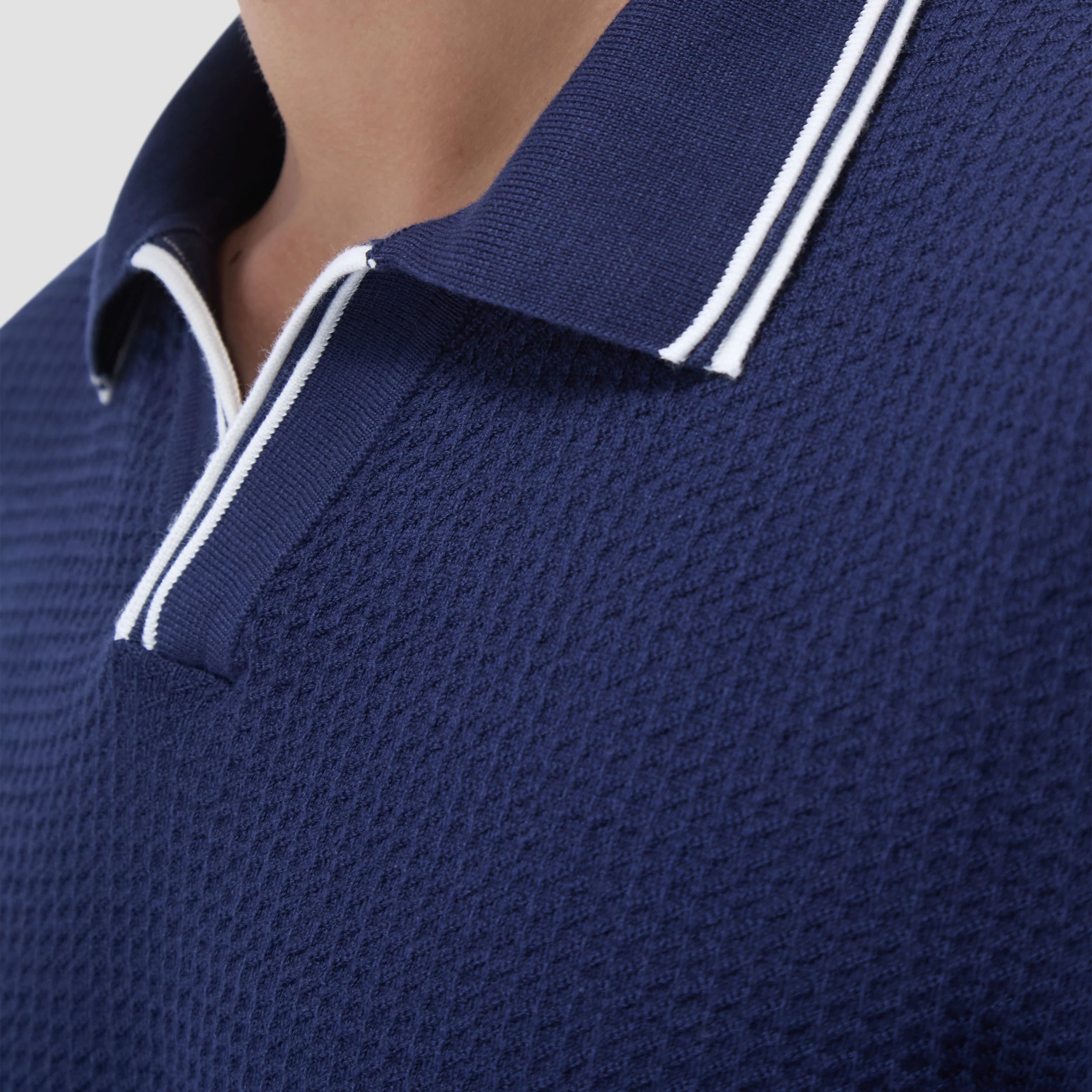 Bugatchi Men's Short Sleeve Johnny Collar Sweater - Navy Blue Cotton Knit Pullover for Casual Wear & Office Outfits