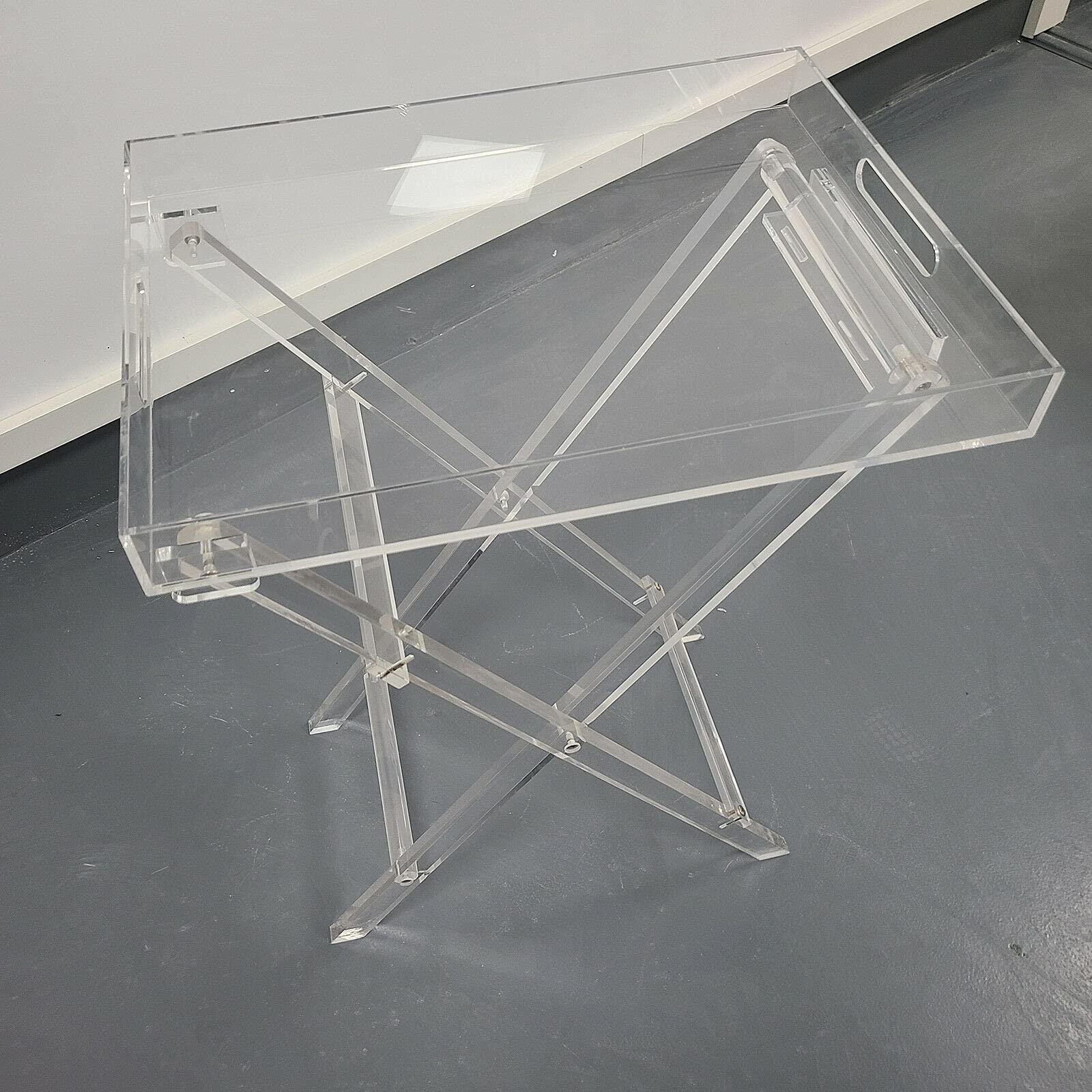Clear Acrylic Folding Tray Table - Modern Transparent X-Leg Side Table for Coffee, Snacks & Serving (11.81