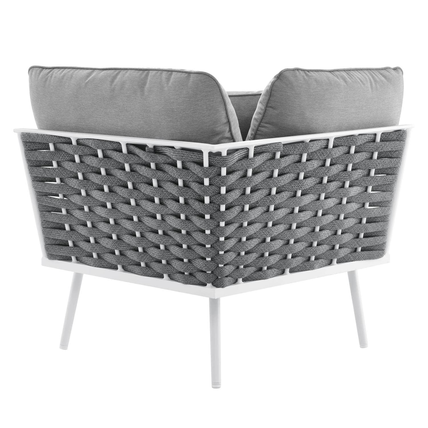 Modway Stance Outdoor Patio Sectional Sofa - Woven Rope & Aluminum Frame Corner Chair in White Gray - Perfect for Backyard, Poolside & Garden Relaxation